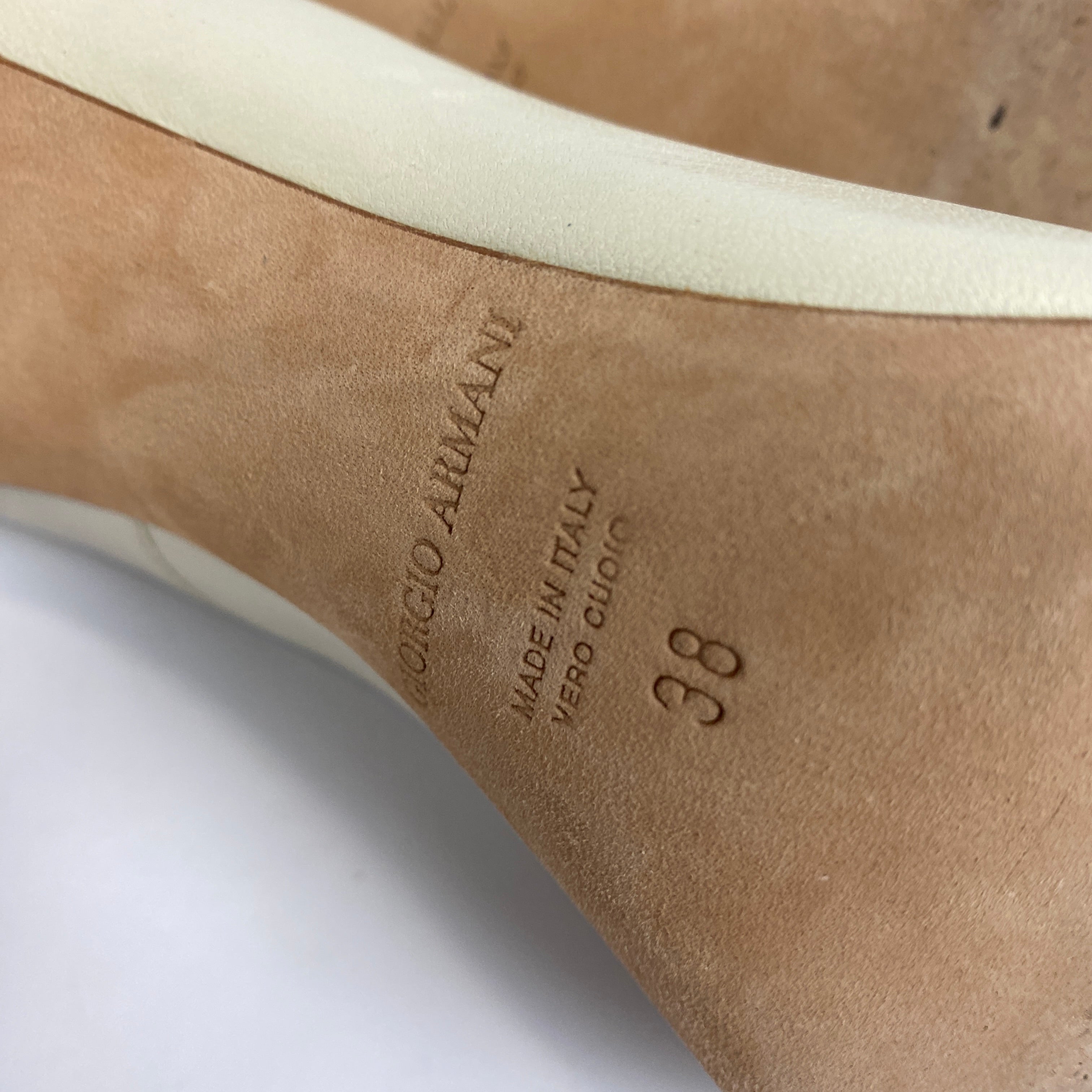 Giorgio Armani £870 Ivory Leather Asymmetric 105 Heels 38