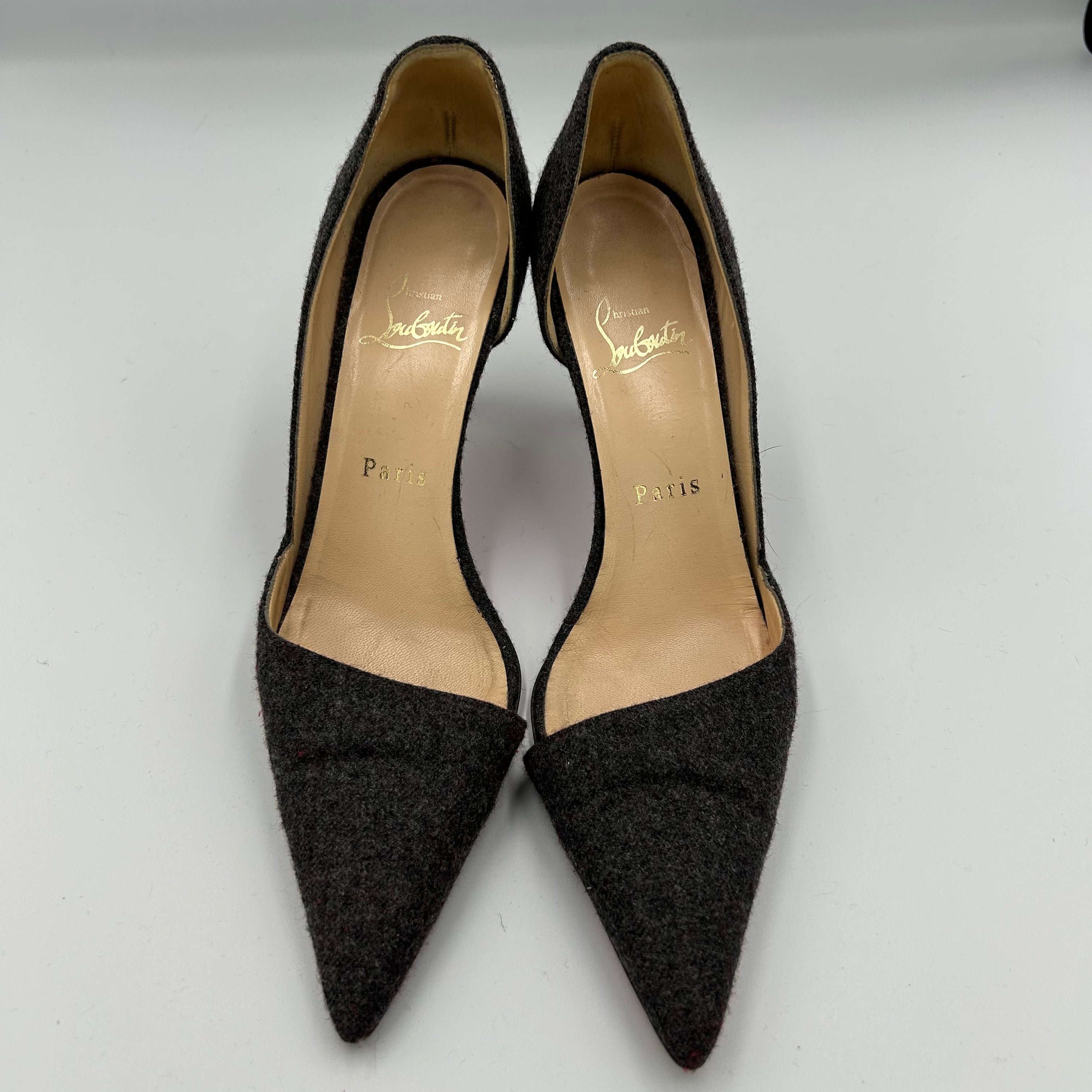 Christian Louboutin Grey Wool Flannel Heels 36.5