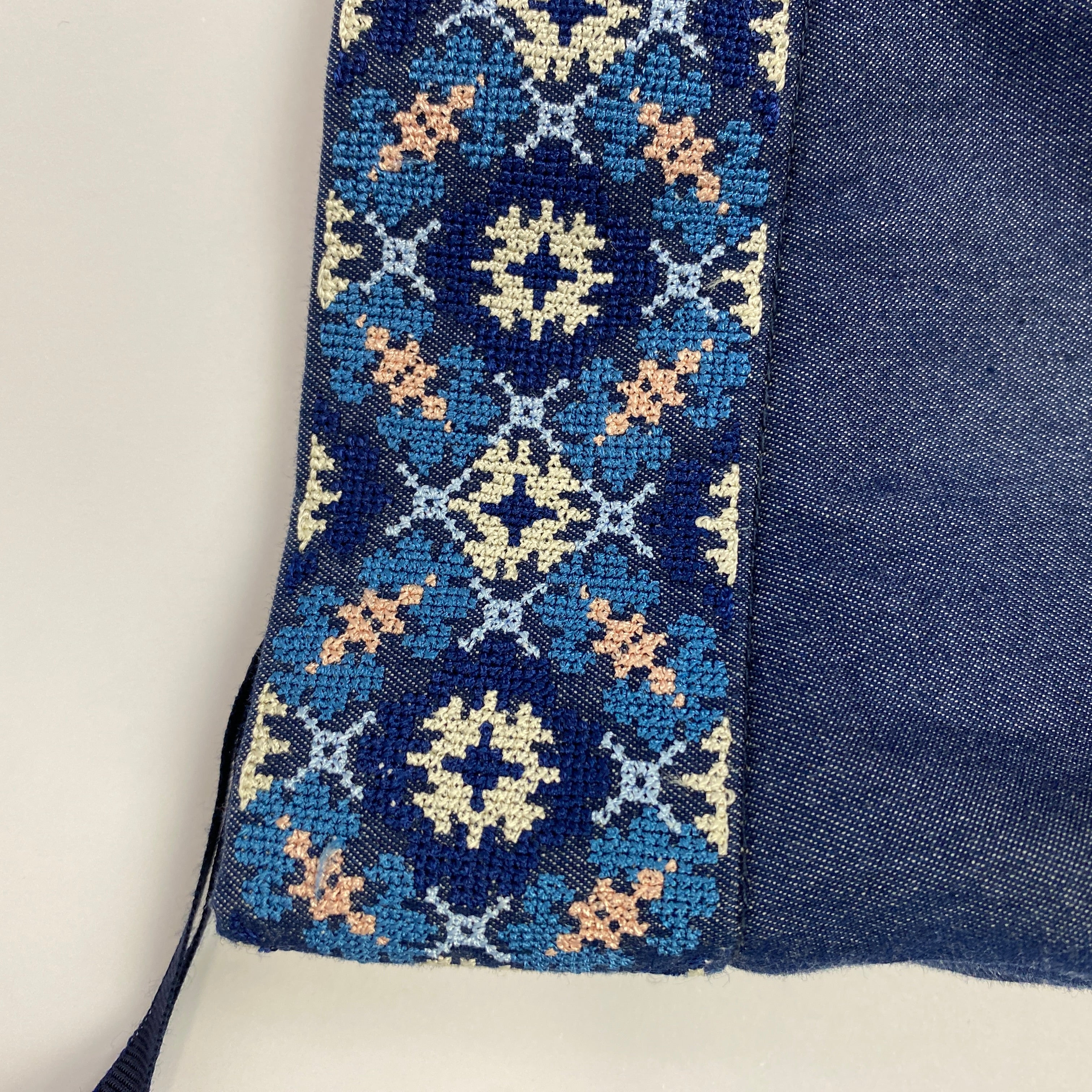 Vilshenko New Blue Cotton Maxi Skirt with Cross-Stitch S