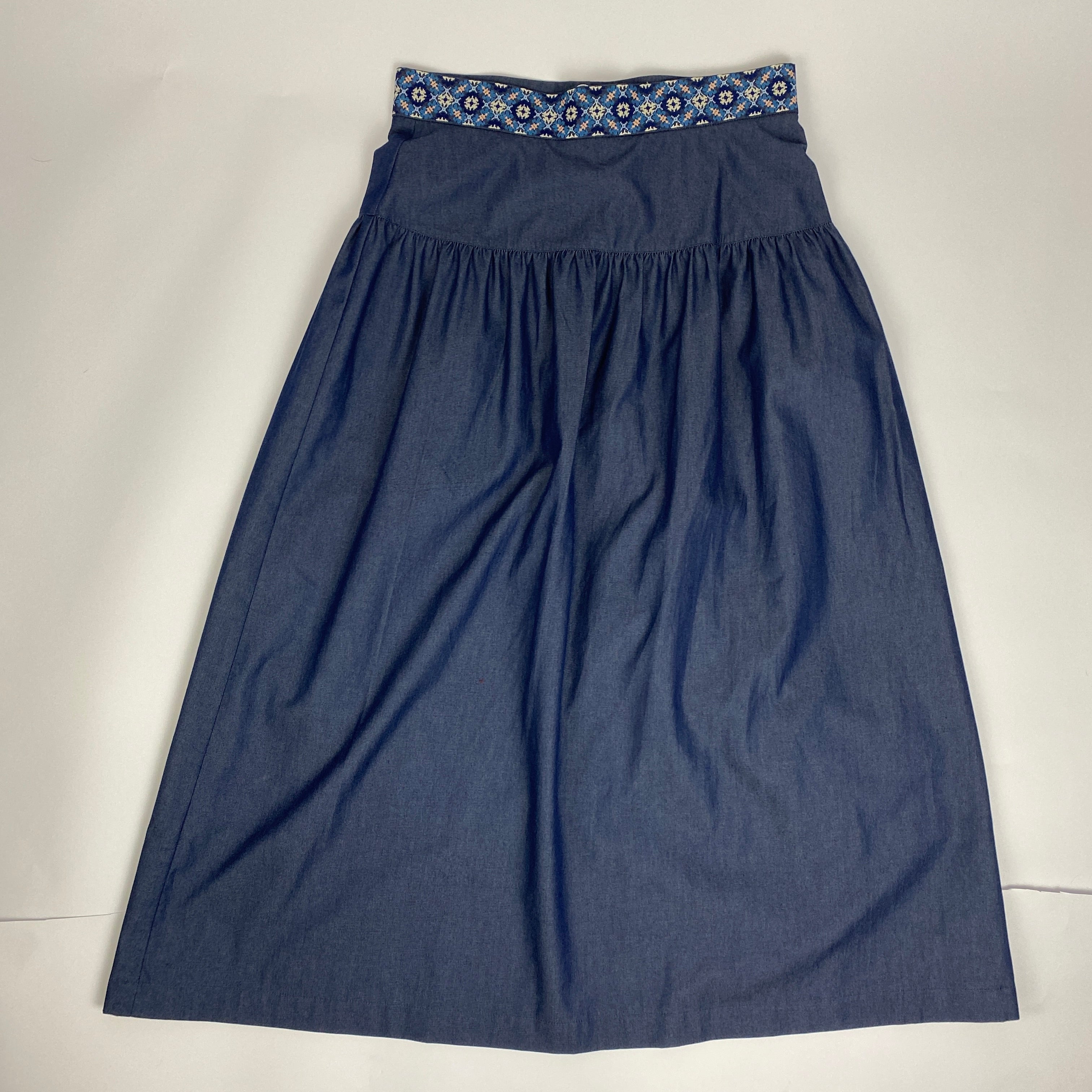 Vilshenko New Blue Cotton Maxi Skirt with Cross-Stitch S