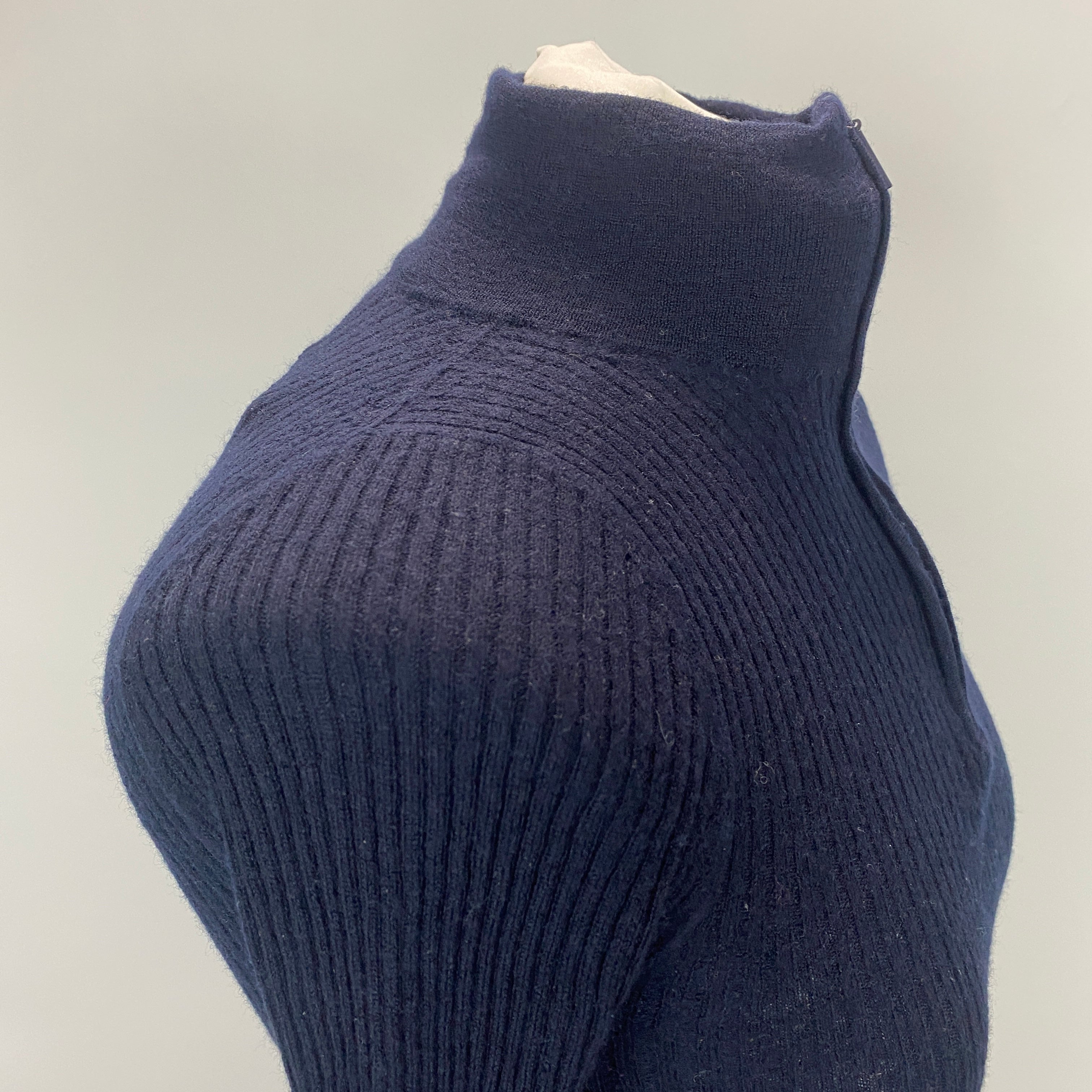 Tibi New £295 Navy Wool Featherweight Rib Zipper Sweater XS