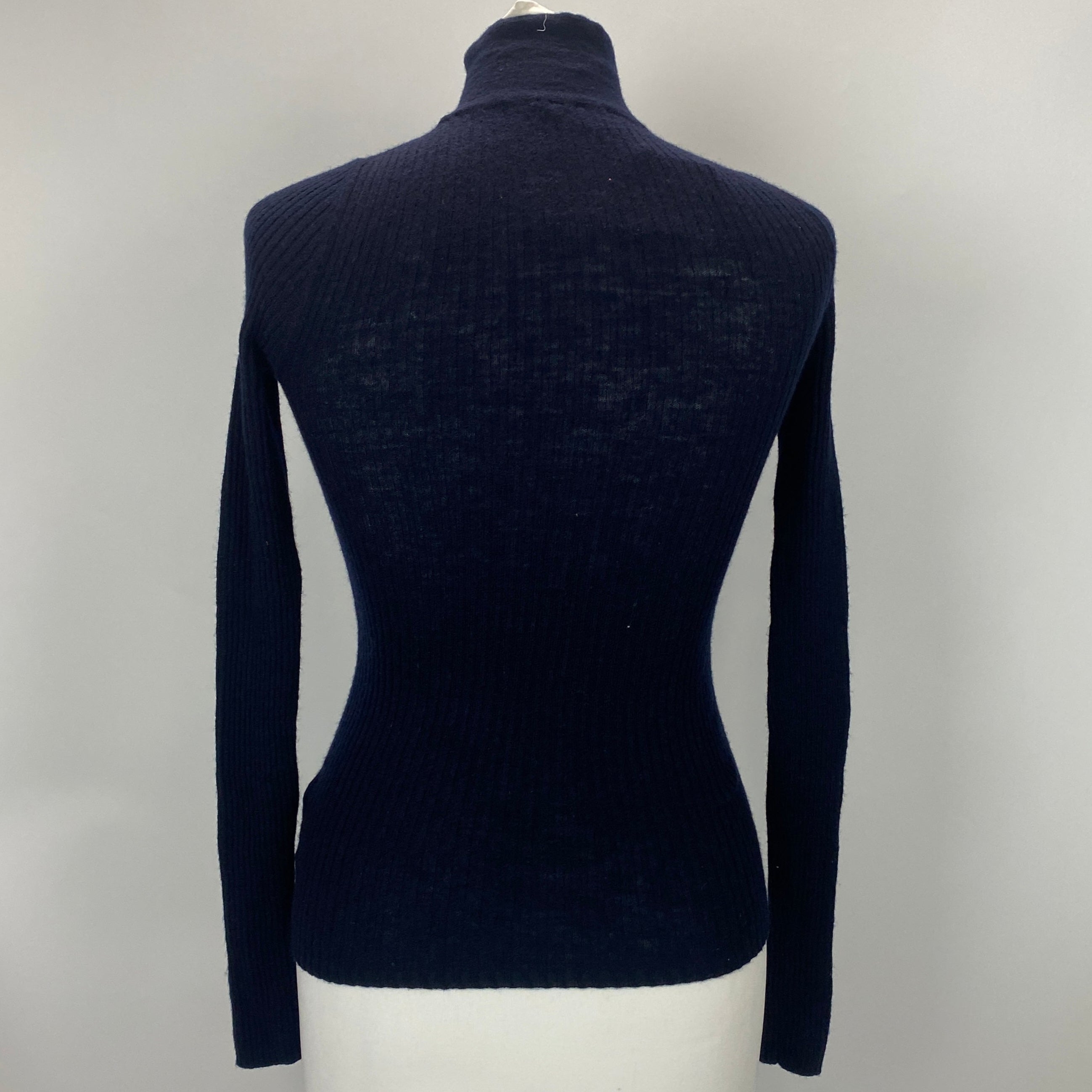 Tibi New £295 Navy Wool Featherweight Rib Zipper Sweater XS