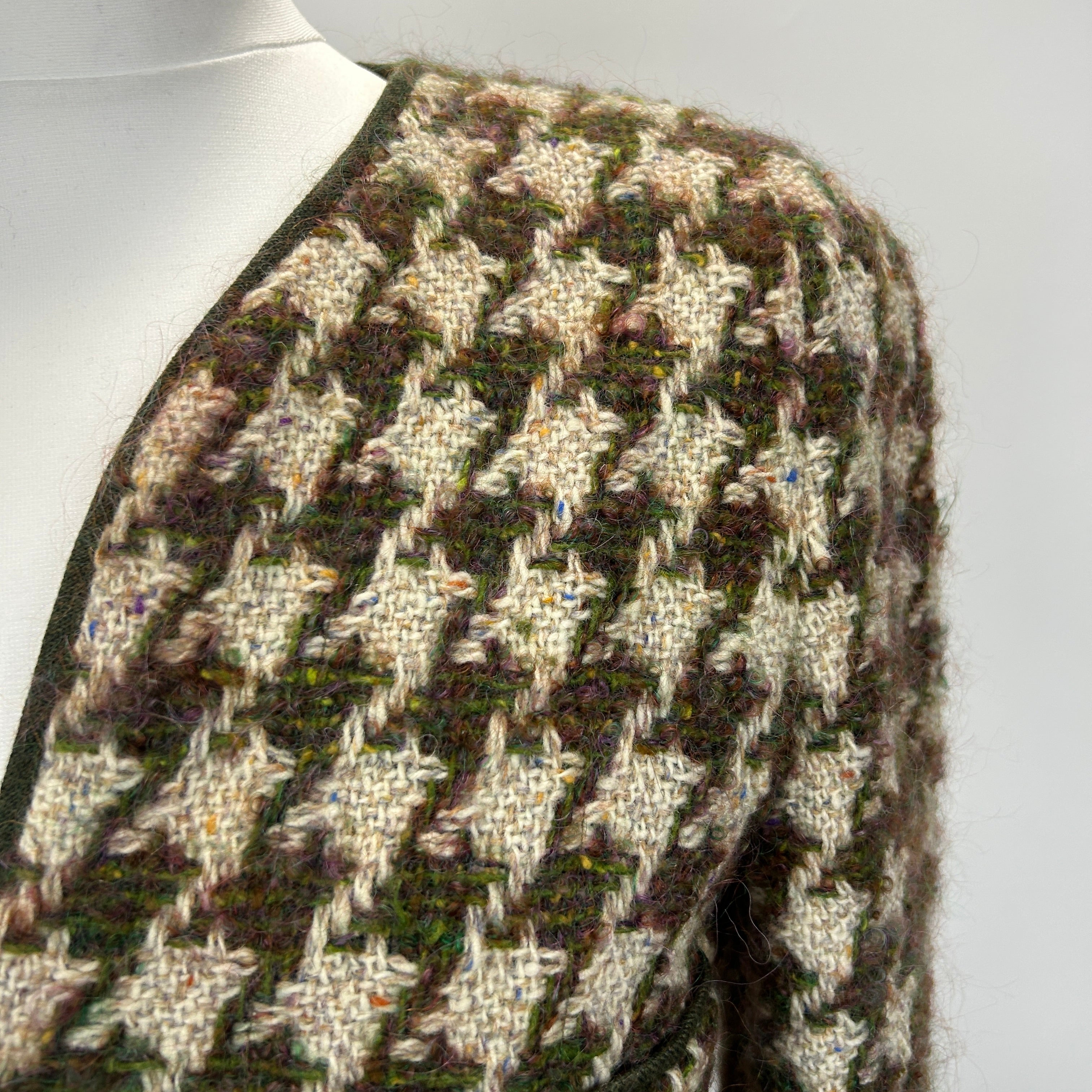 Chanel Vintage Green & Oatmeal Tweed Check Coat/Dress XS/S