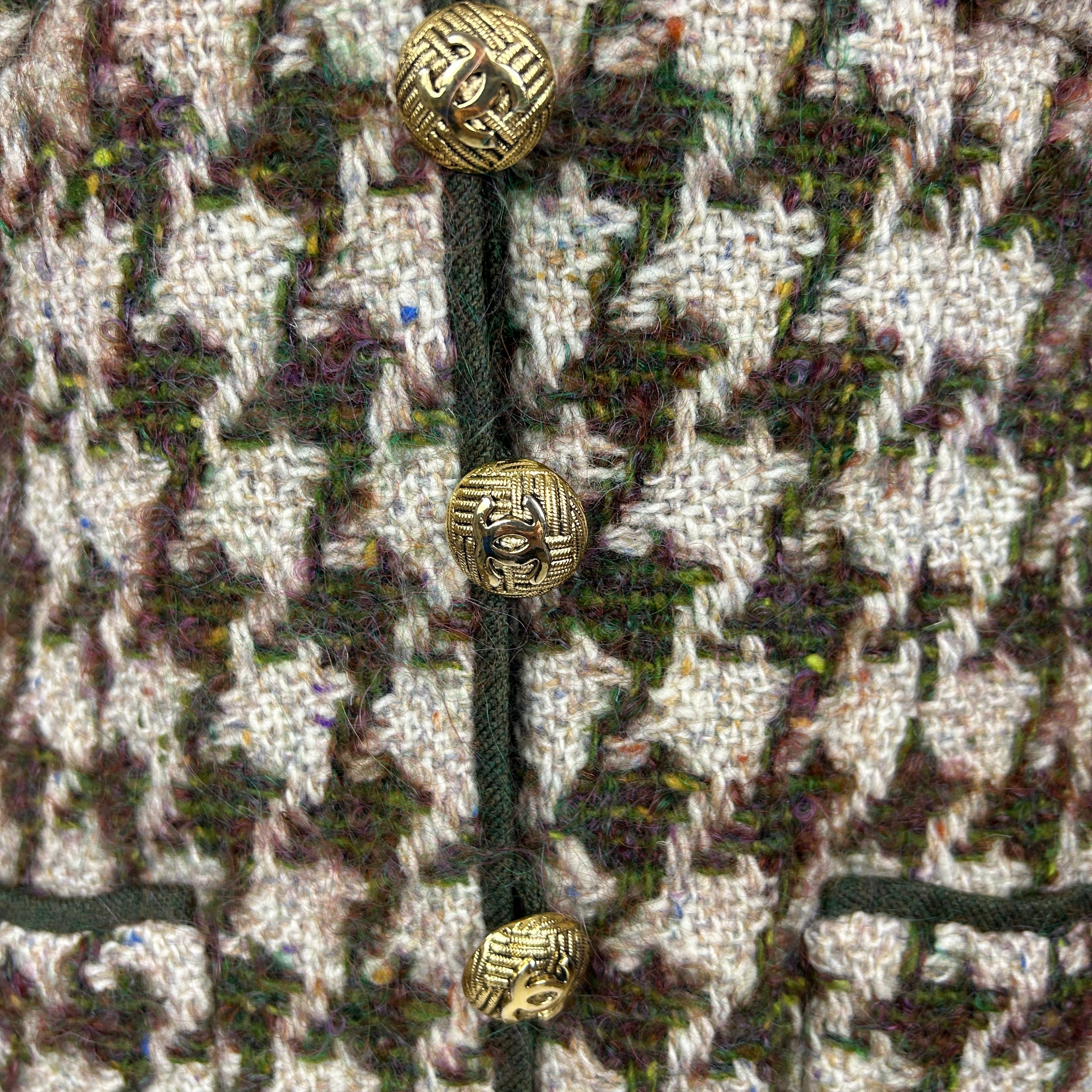 Chanel Vintage Green & Oatmeal Tweed Check Coat/Dress XS/S