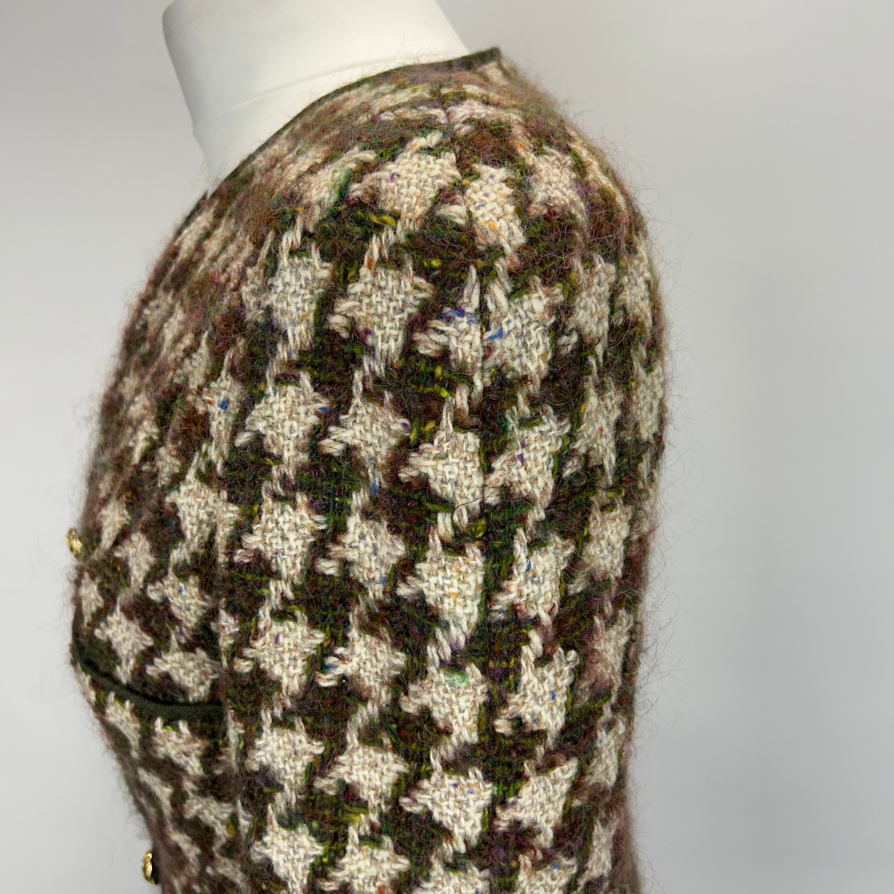 Chanel Vintage Green & Oatmeal Tweed Check Coat/Dress XS/S