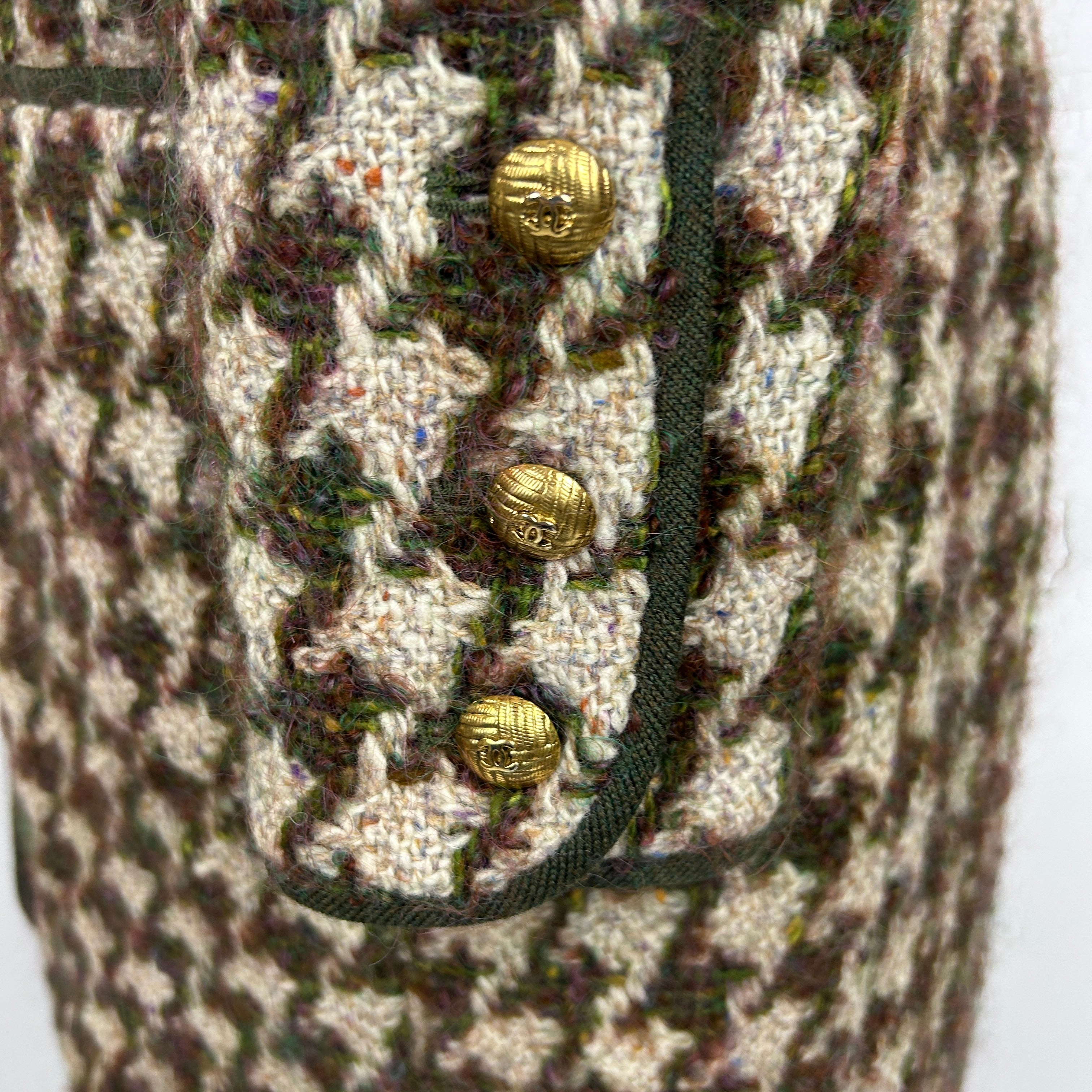Chanel Vintage Green & Oatmeal Tweed Check Coat/Dress XS/S
