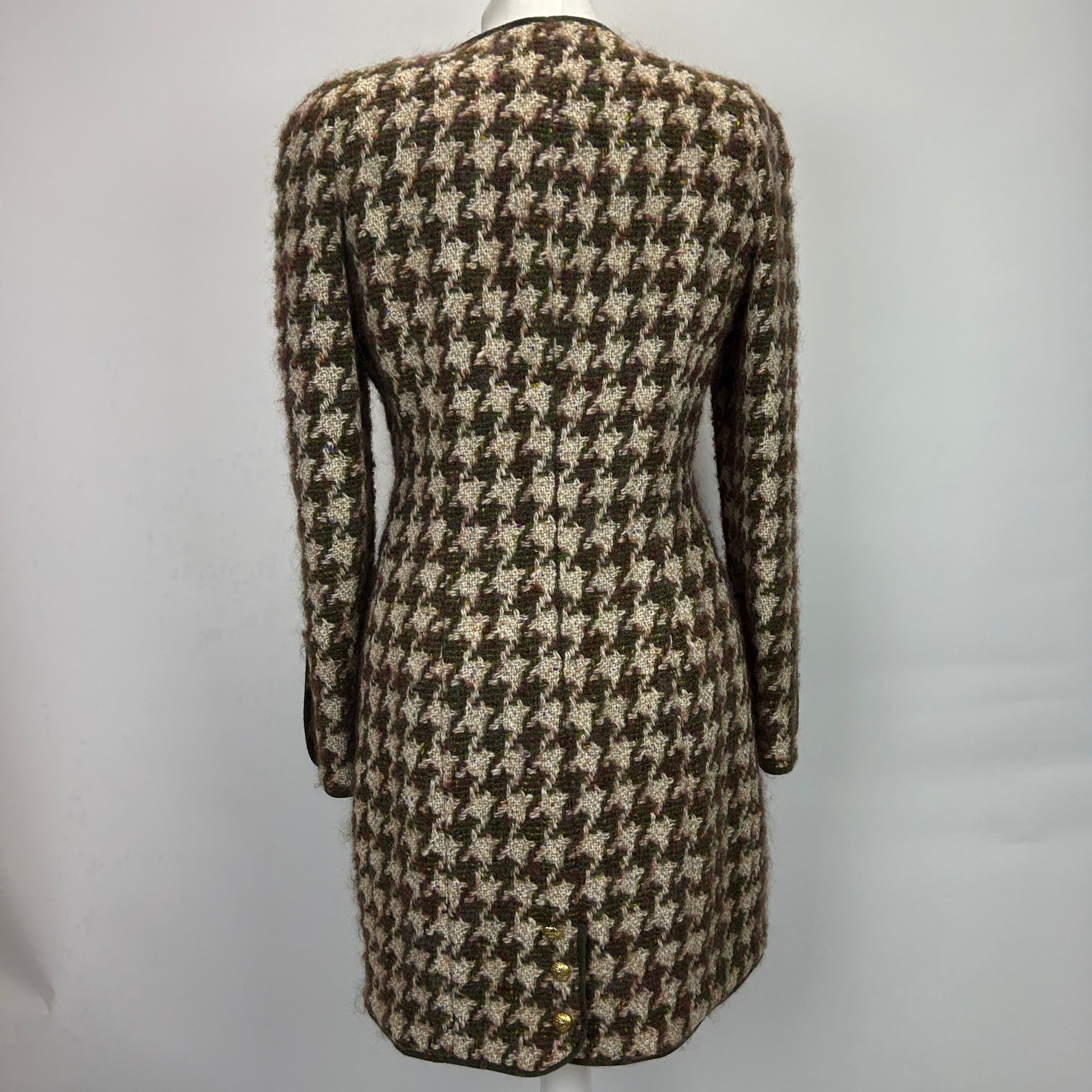 Chanel Vintage Green & Oatmeal Tweed Check Coat/Dress XS/S