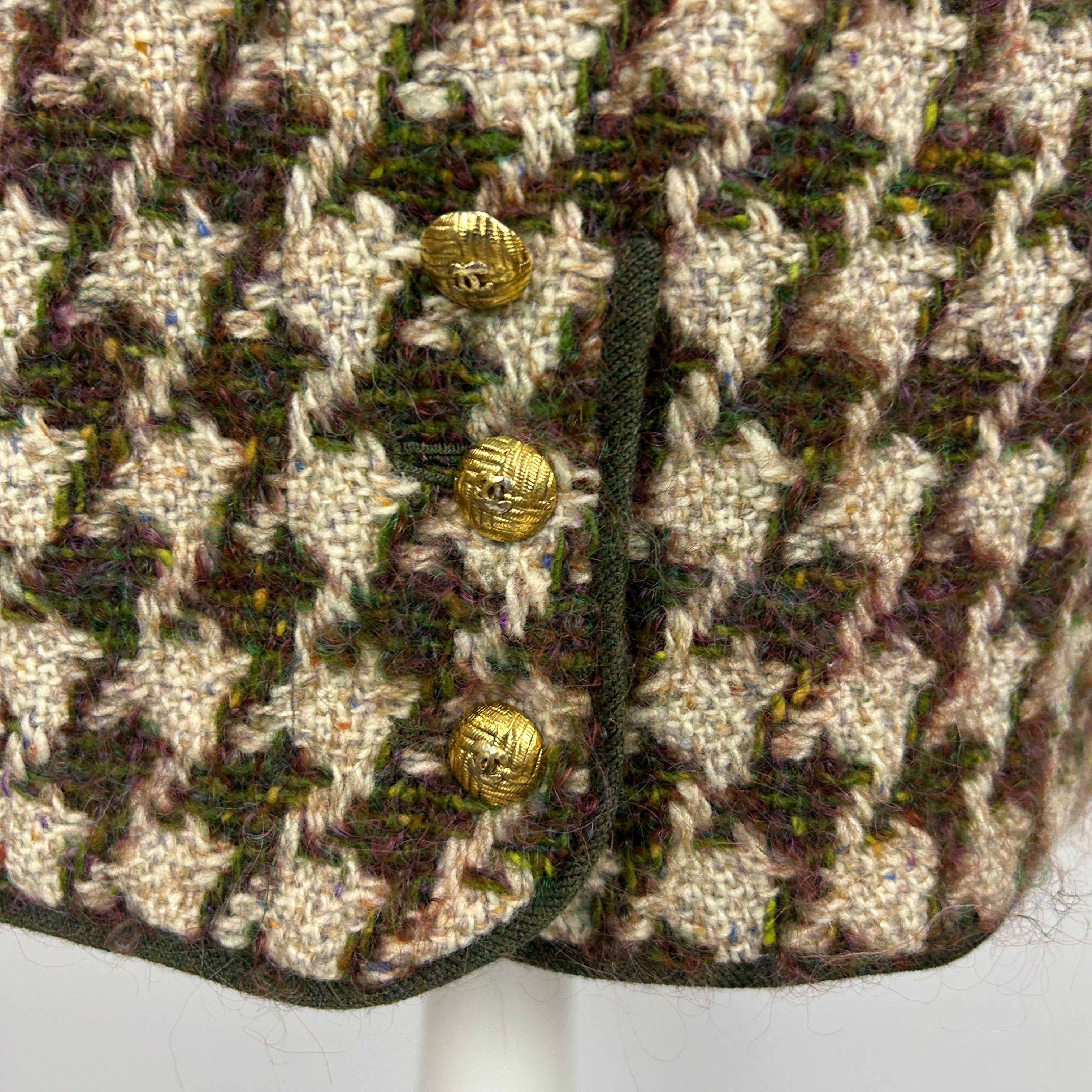 Chanel Vintage Green & Oatmeal Tweed Check Coat/Dress XS/S