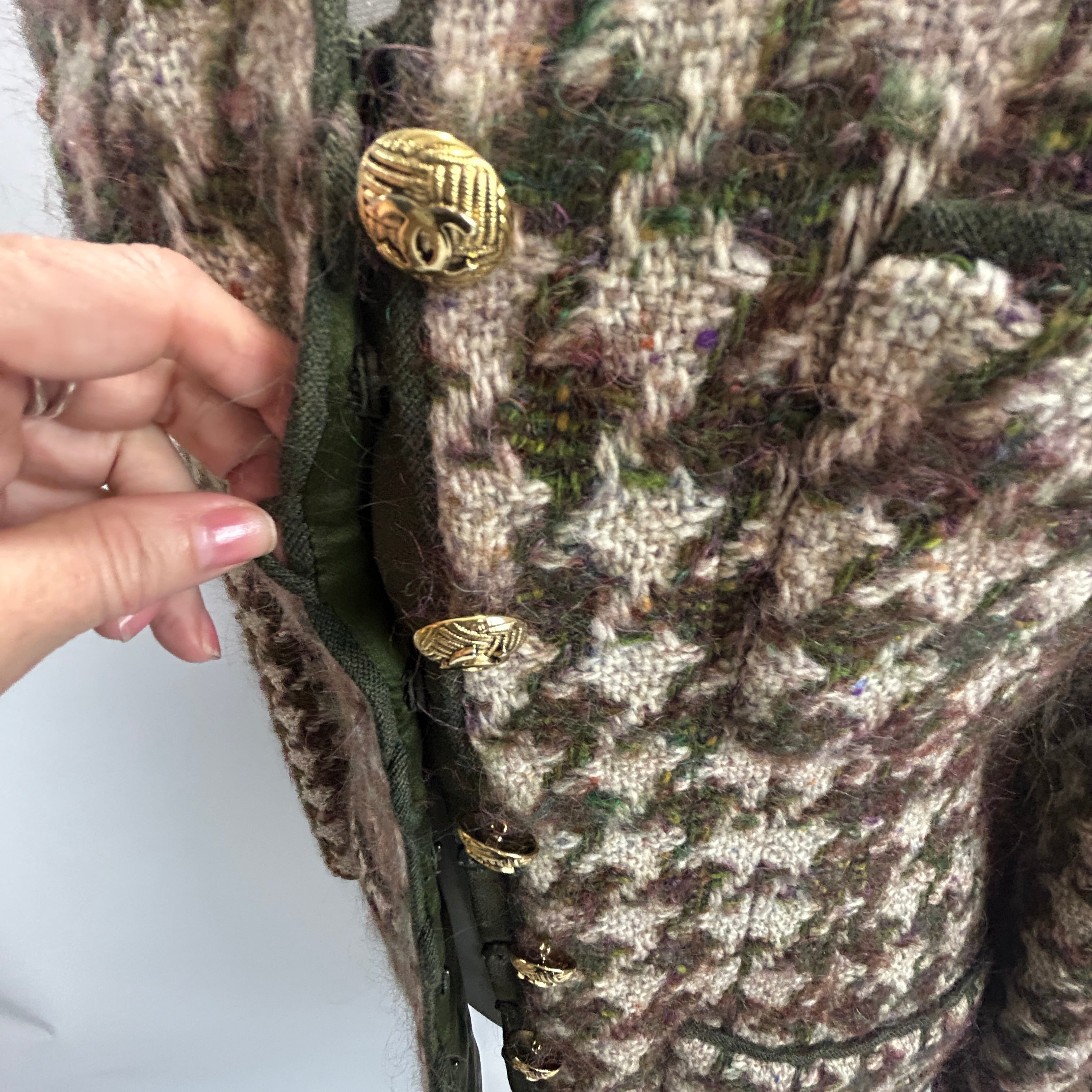 Chanel Vintage Green & Oatmeal Tweed Check Coat/Dress XS/S