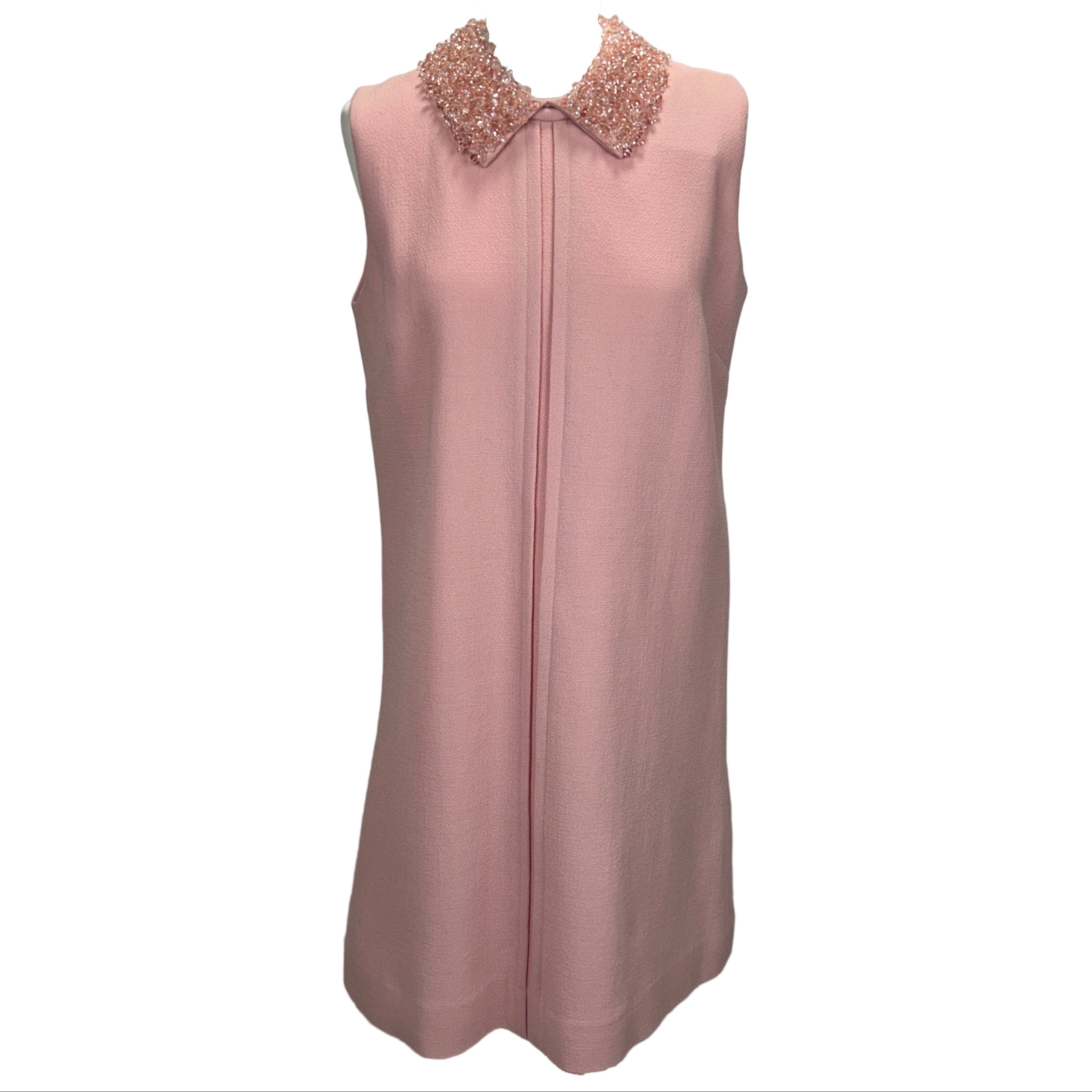 Goat Baby Pink Wool Crepe Dress with Bead Collar M