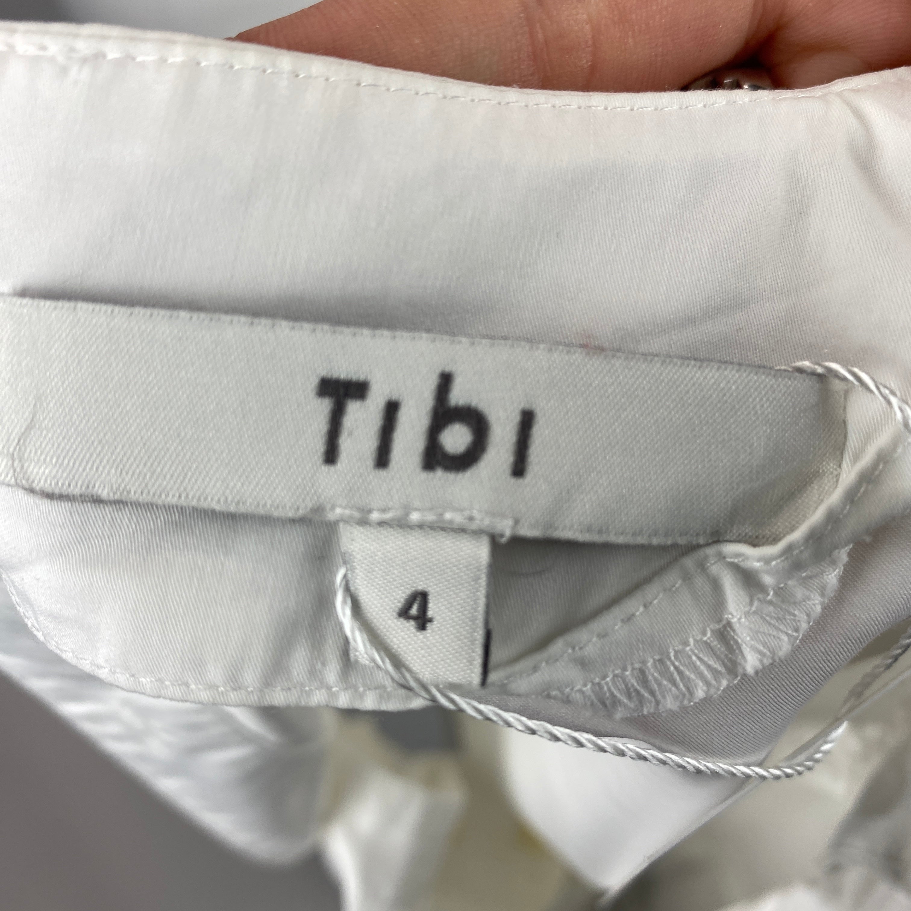 Tibi White Elasticated Neck Cotton Poplin Blouse XS