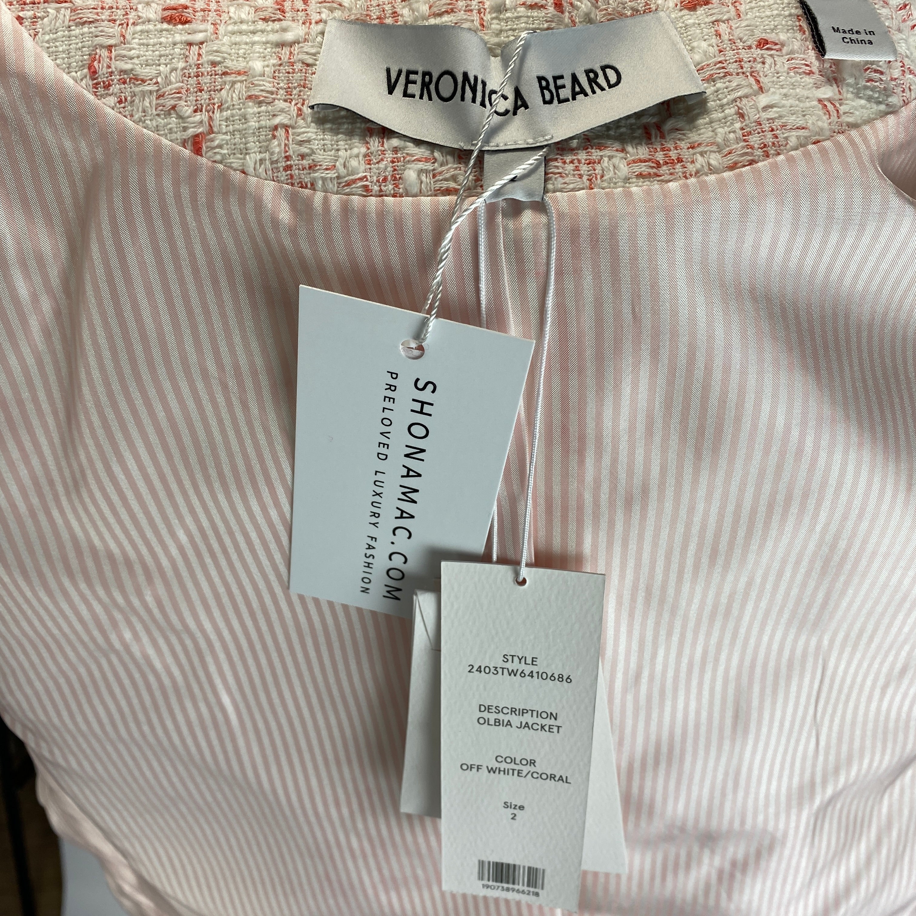Veronica Beard New £595 Coral/Off-White Olbia Jacket XXS