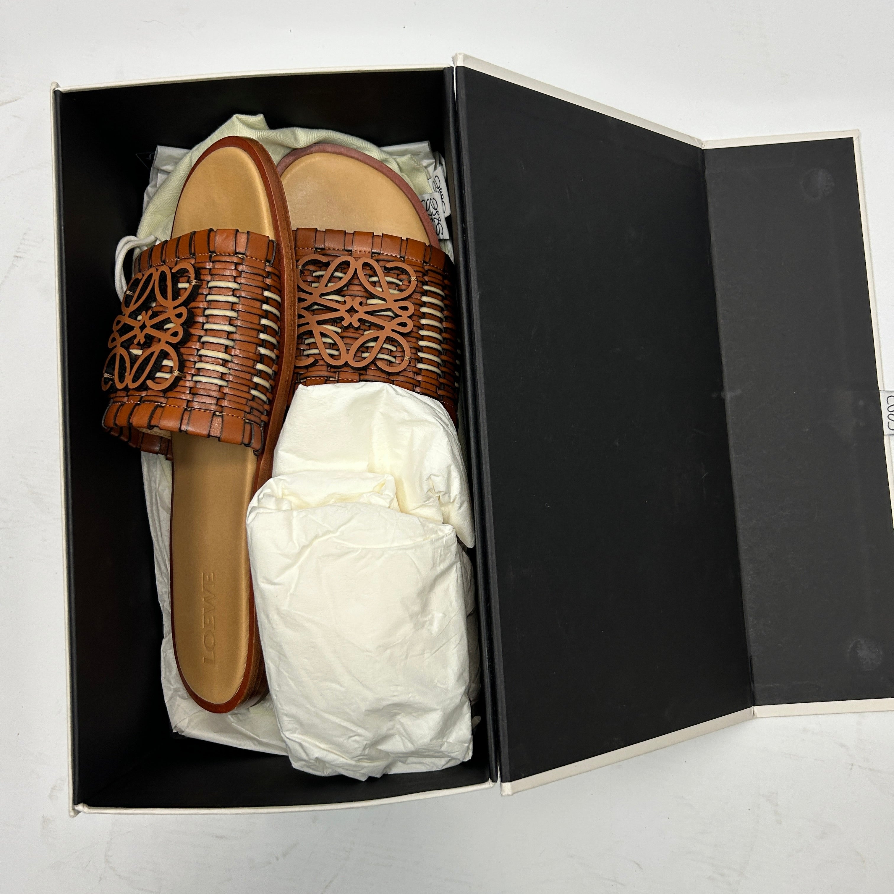 Loewe Tan Woven Anagram Leather Slides 41