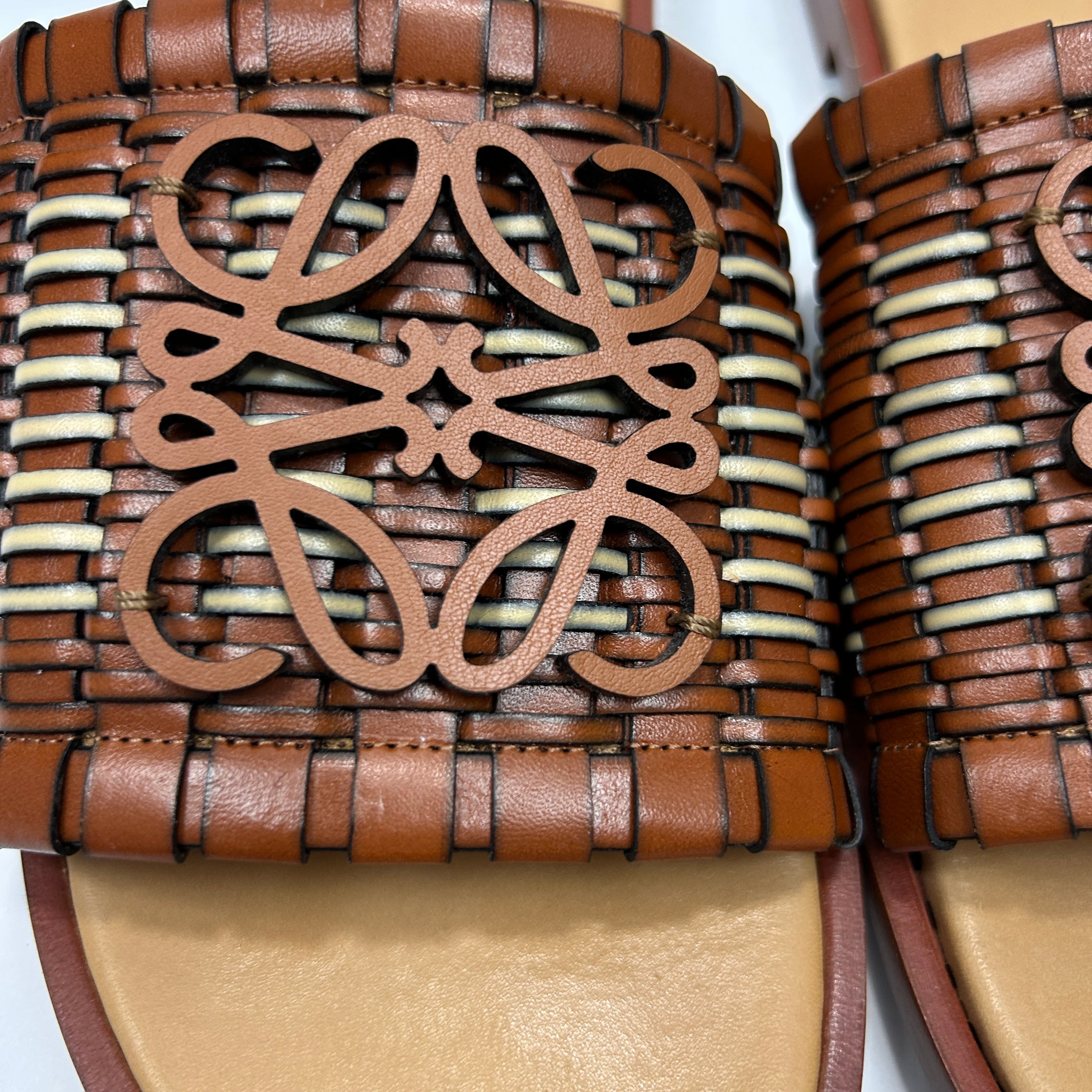 Loewe Tan Woven Anagram Leather Slides 41