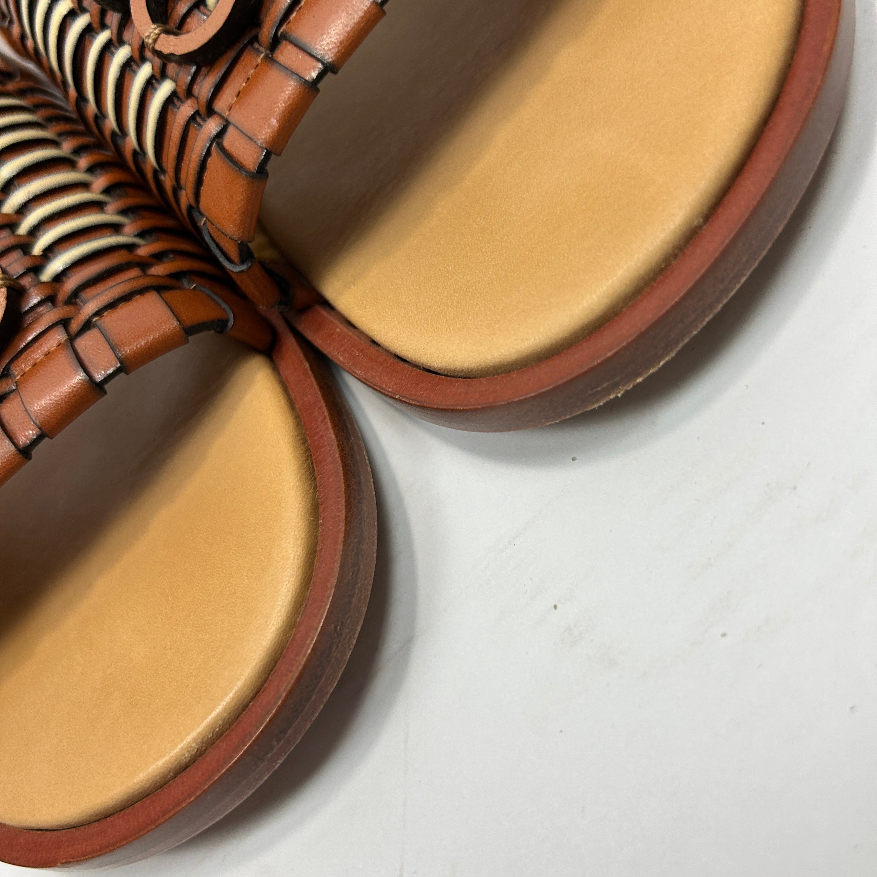 Loewe Tan Woven Anagram Leather Slides 41