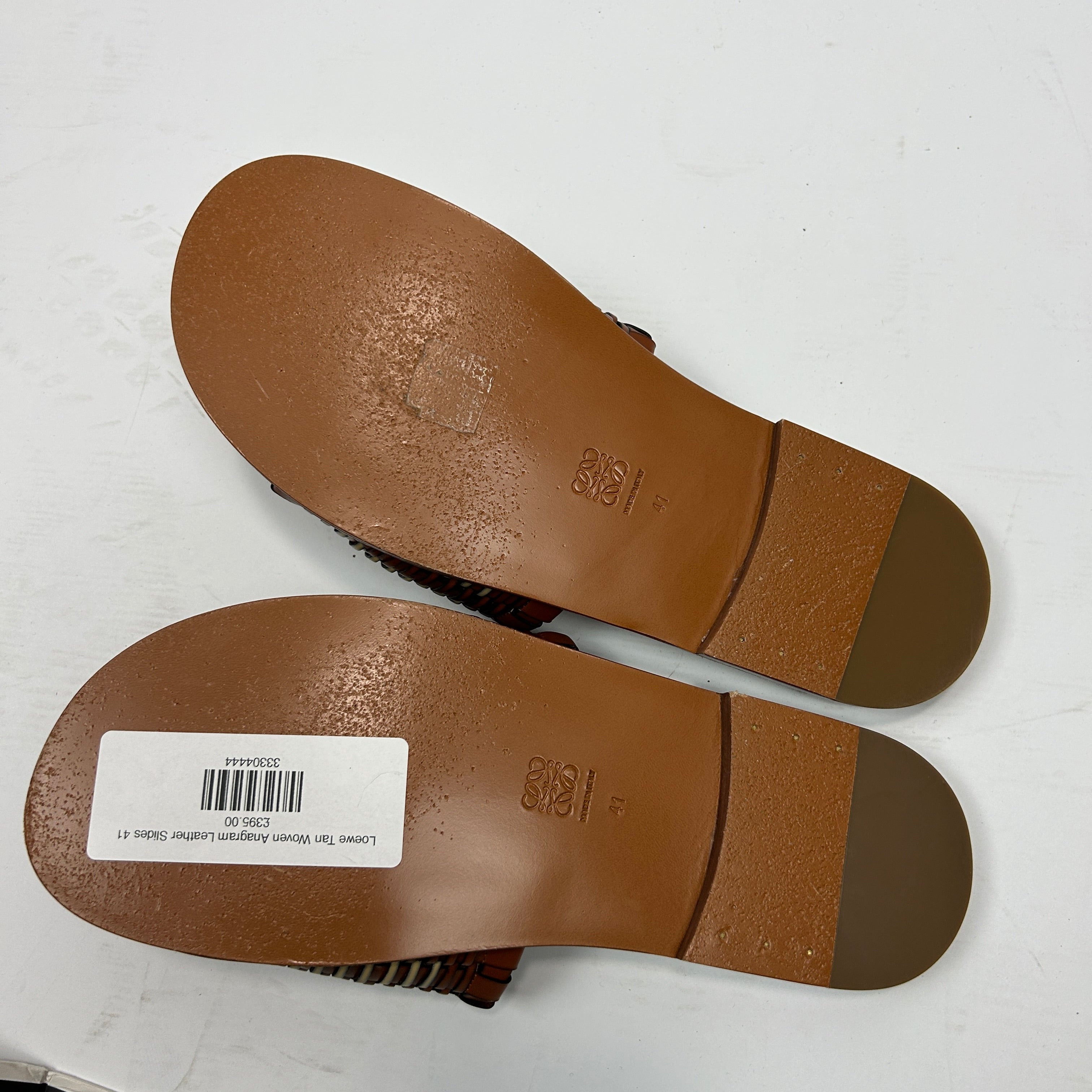 Loewe Tan Woven Anagram Leather Slides 41