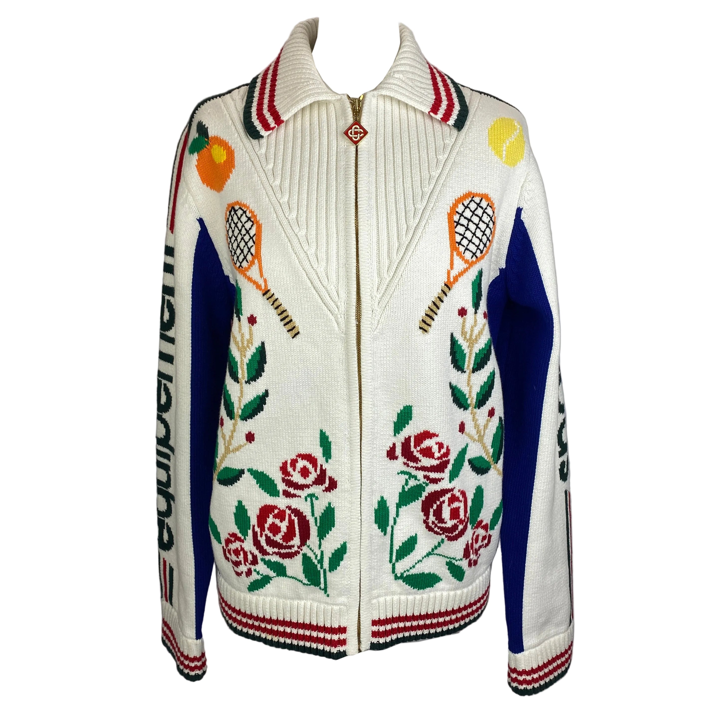 Casablanca £1290 White Cotton Laurel Intarsia Knit Jacket S