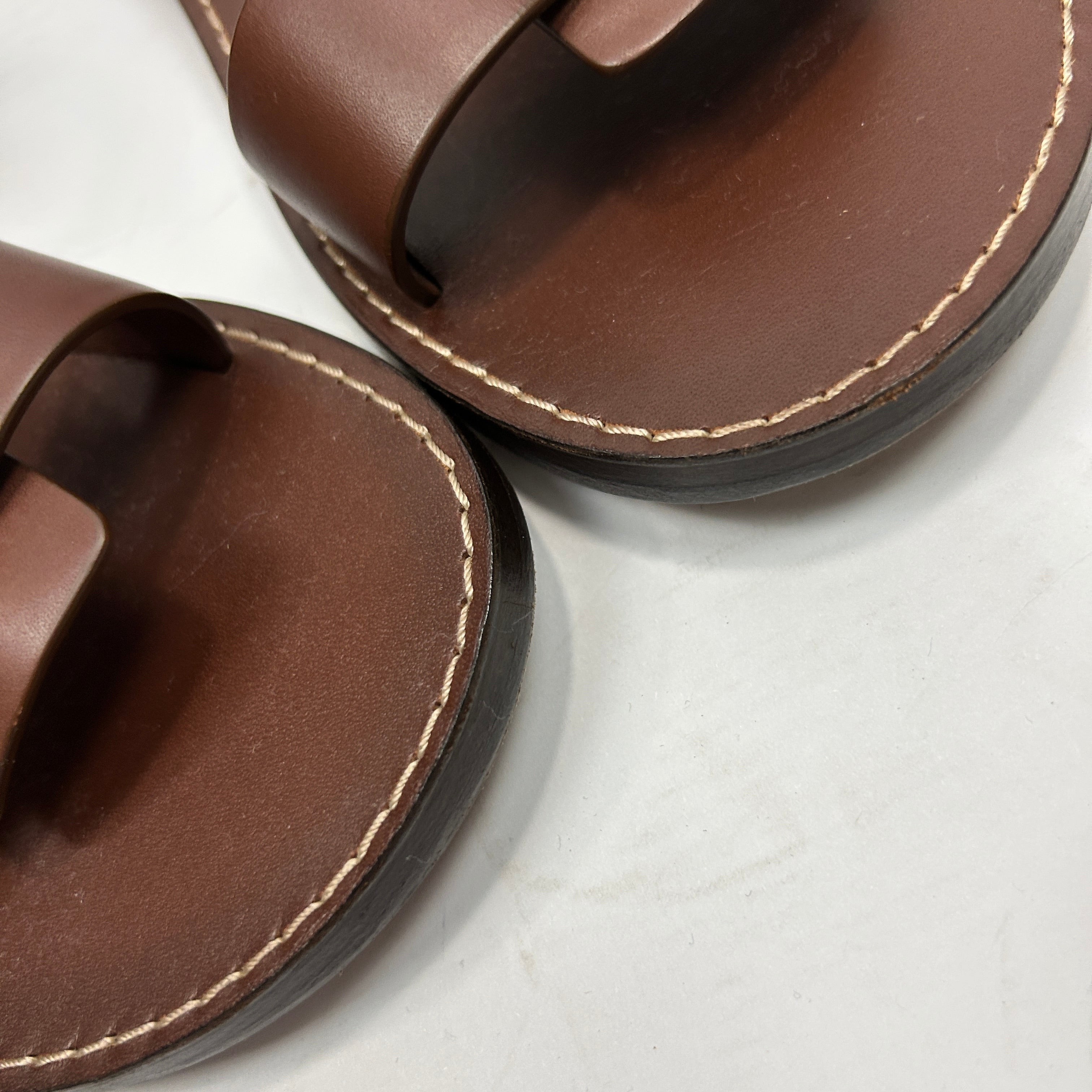 Chloe Chocolate Leather T-Bar Flat Sandals 41