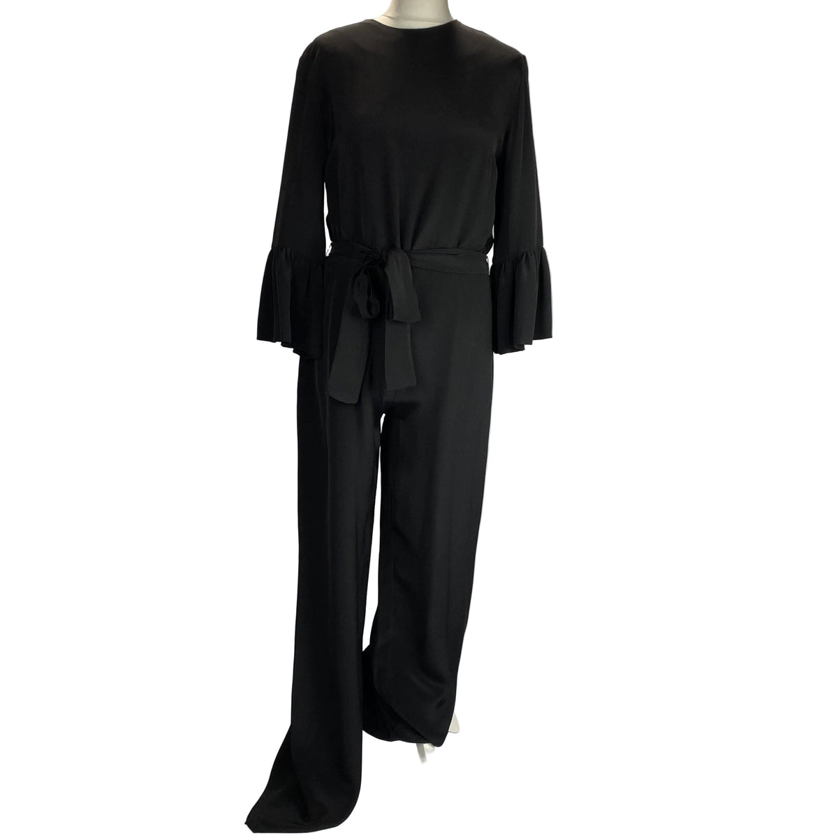 Catherine Prevost New Black Silk Belted Jumpsuit L
