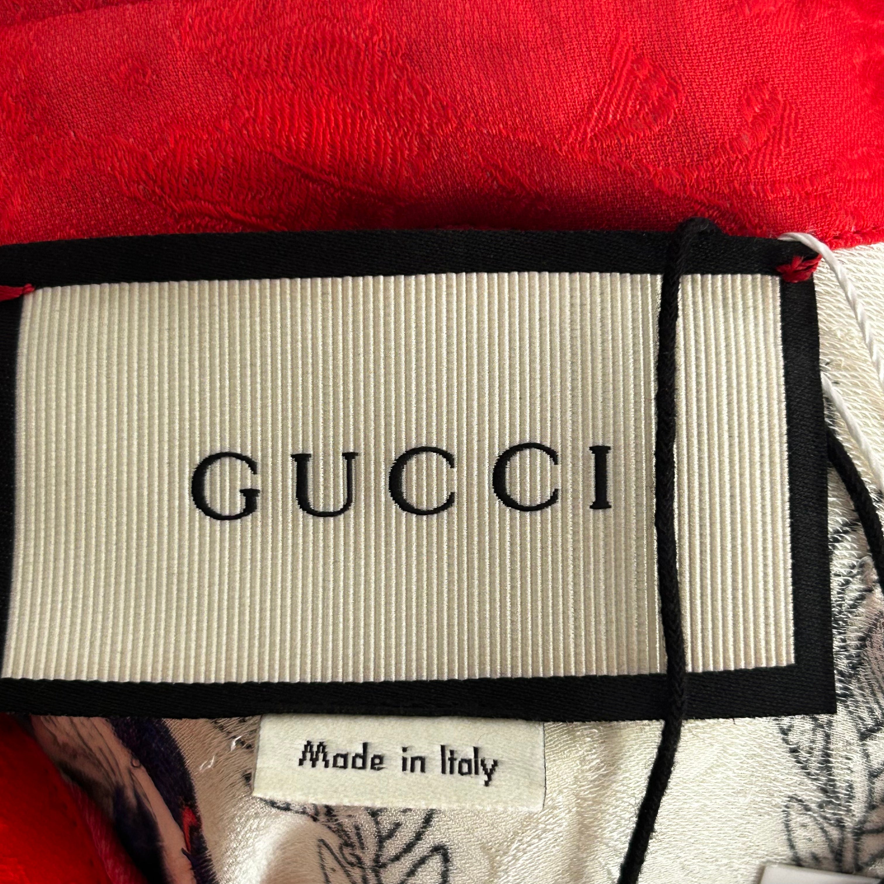 Gucci Ruby & Navy Carillon Print Silk Print Shirt S