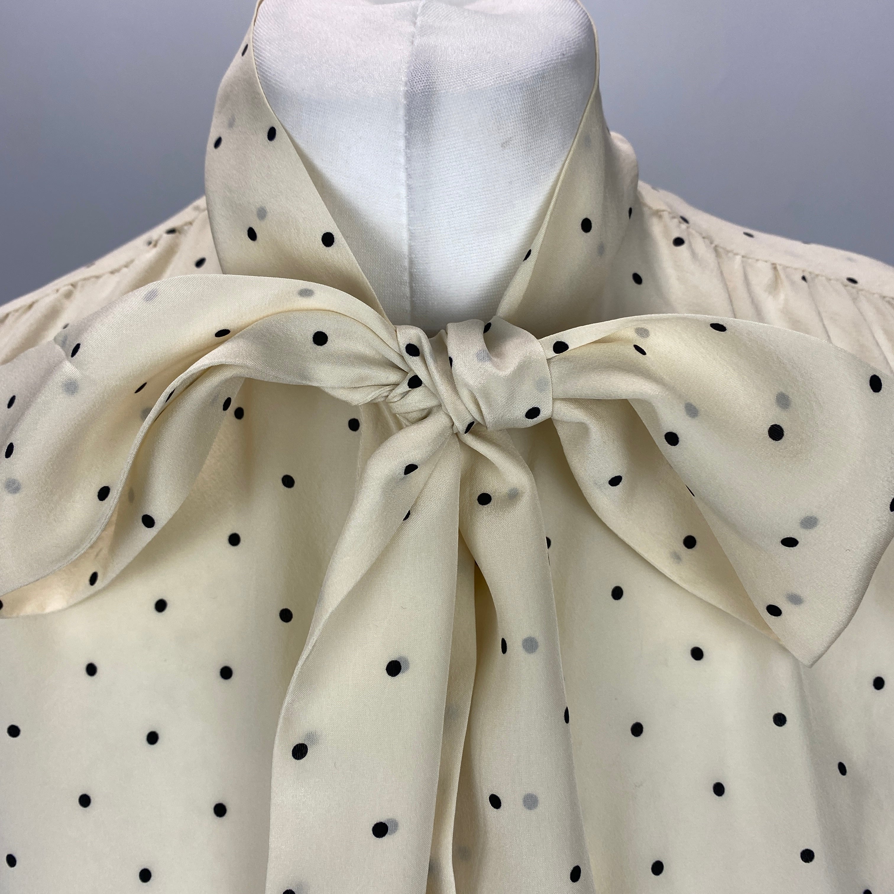 Celine Cream Polka Dot Silk Pussybow Blouse XS