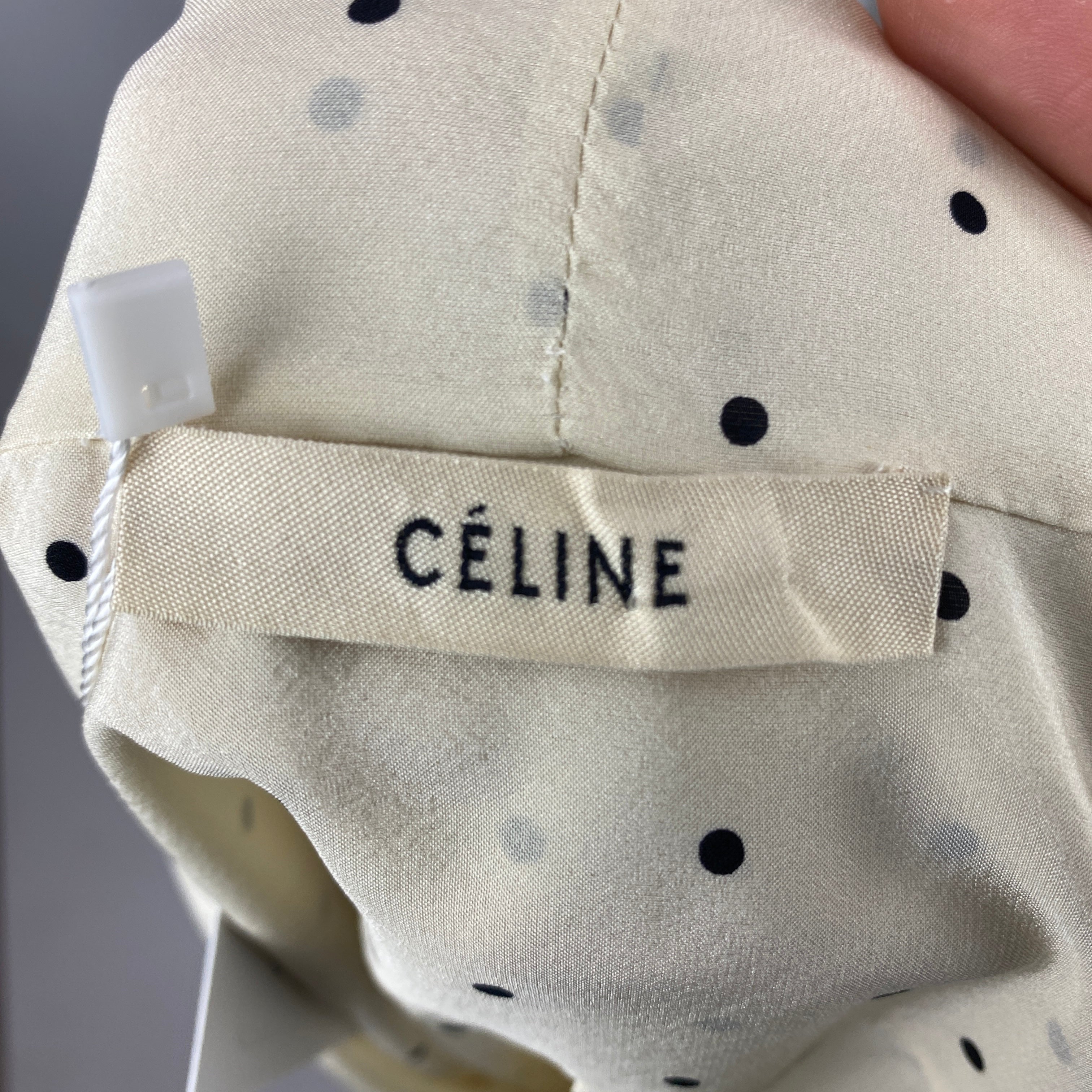 Celine Cream Polka Dot Silk Pussybow Blouse XS