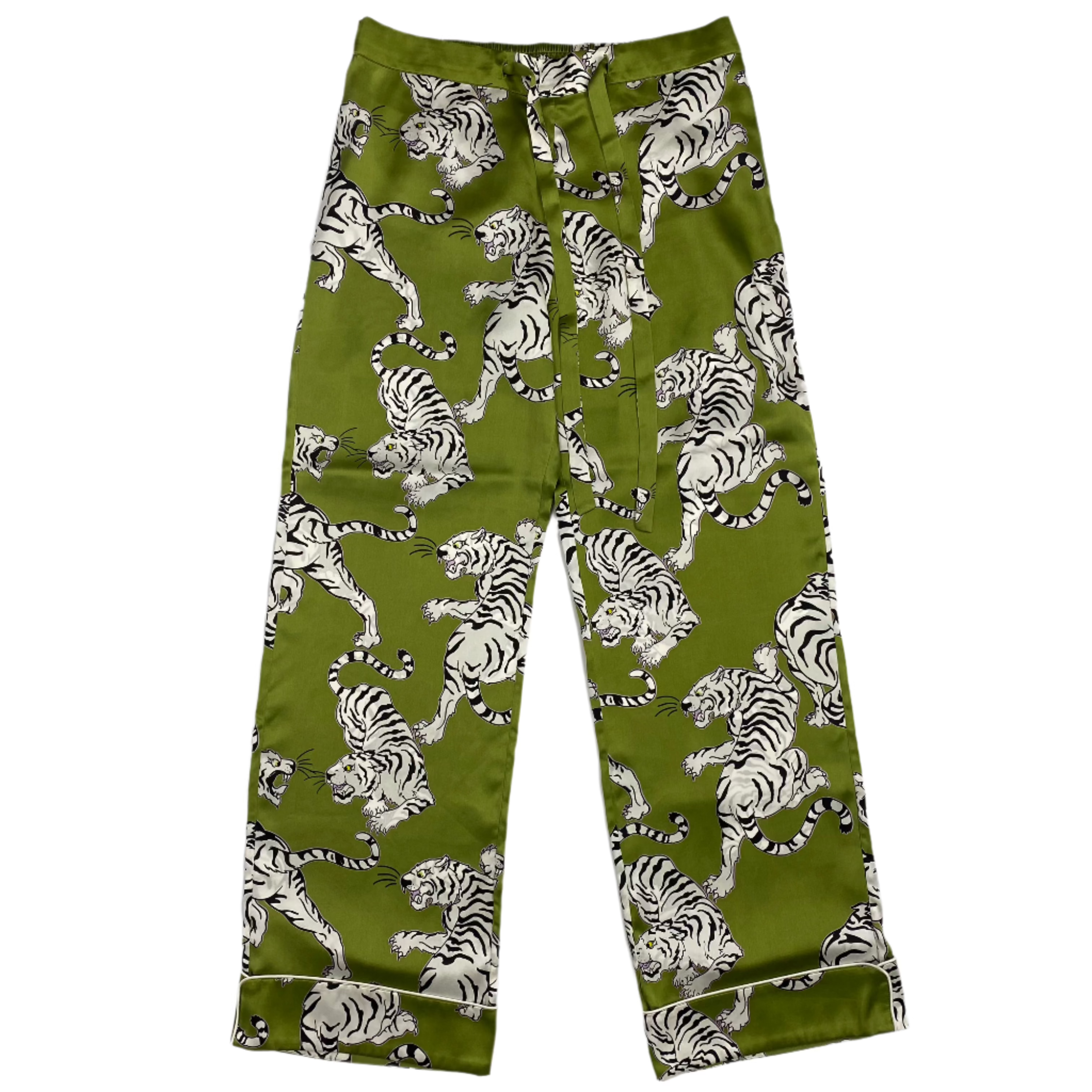 Olivia Von Halle £620 Green Tiger Print Silk Lila Pyjama Set S