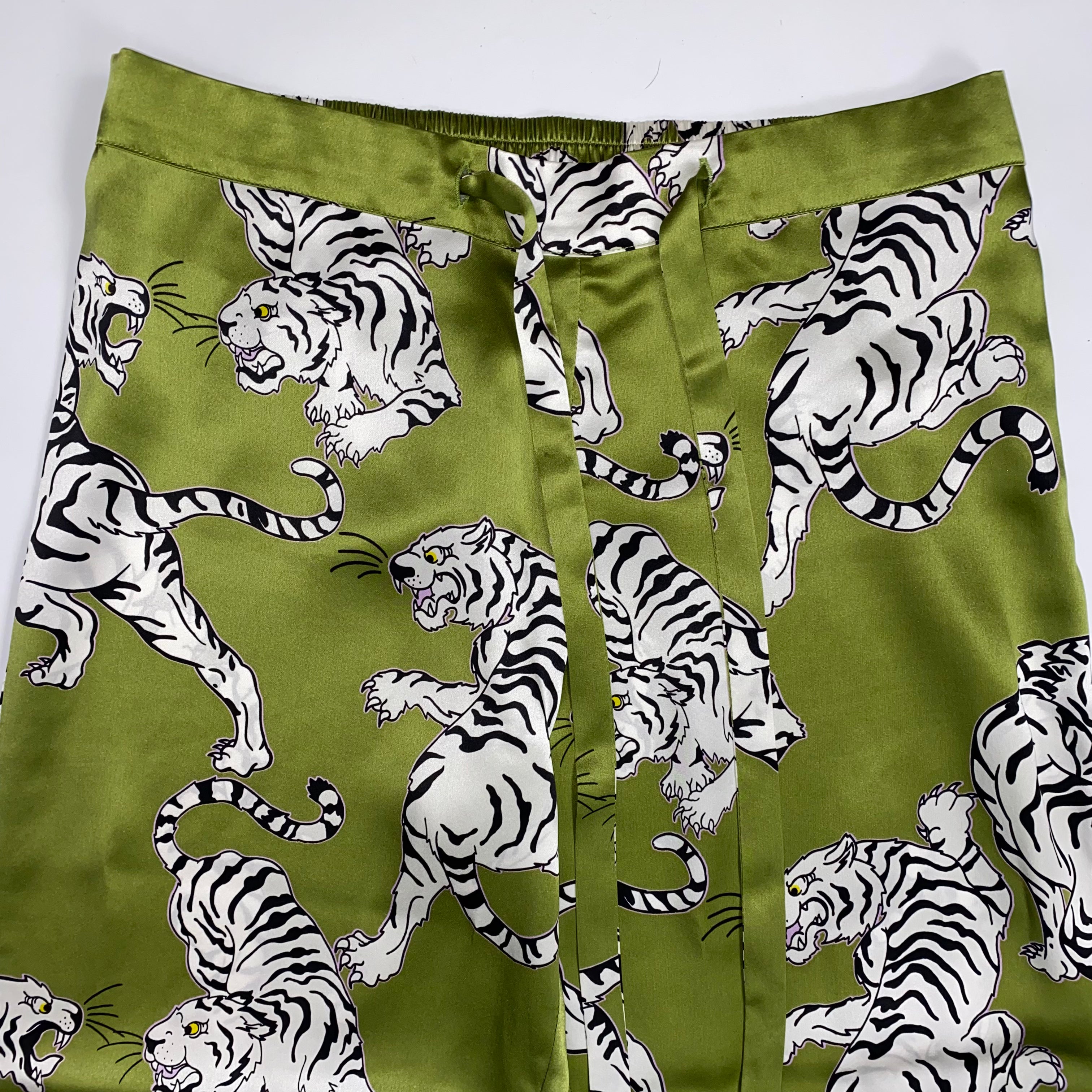 Olivia Von Halle £620 Green Tiger Print Silk Lila Pyjama Set S