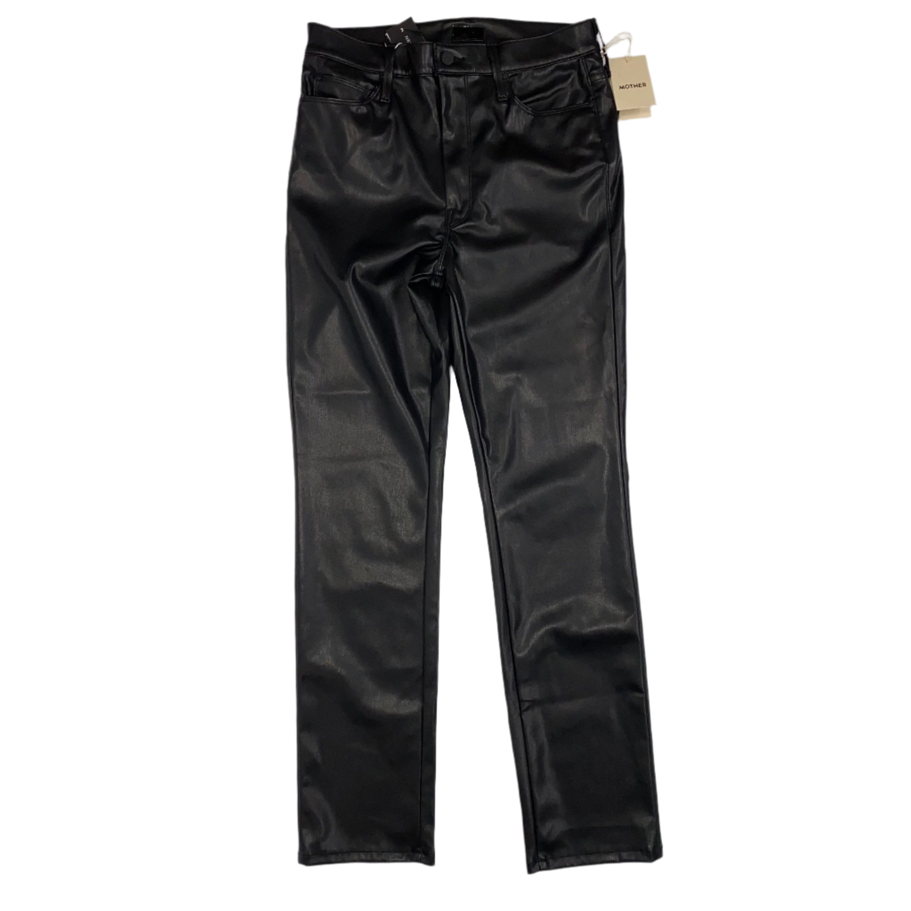 Mother New £232 Black Vegan Leather The Dazzler Skimp Jeans 31