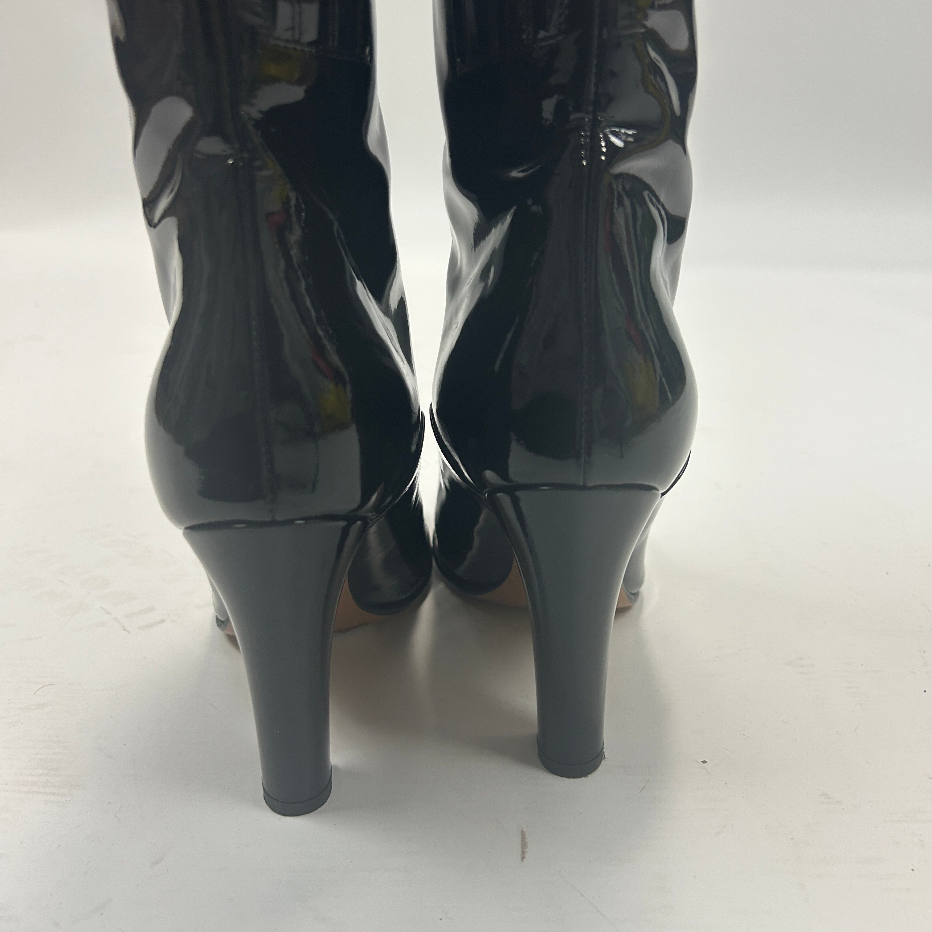 Valentino £980 Black Patent Leather Zippered Calf Boots 37.5