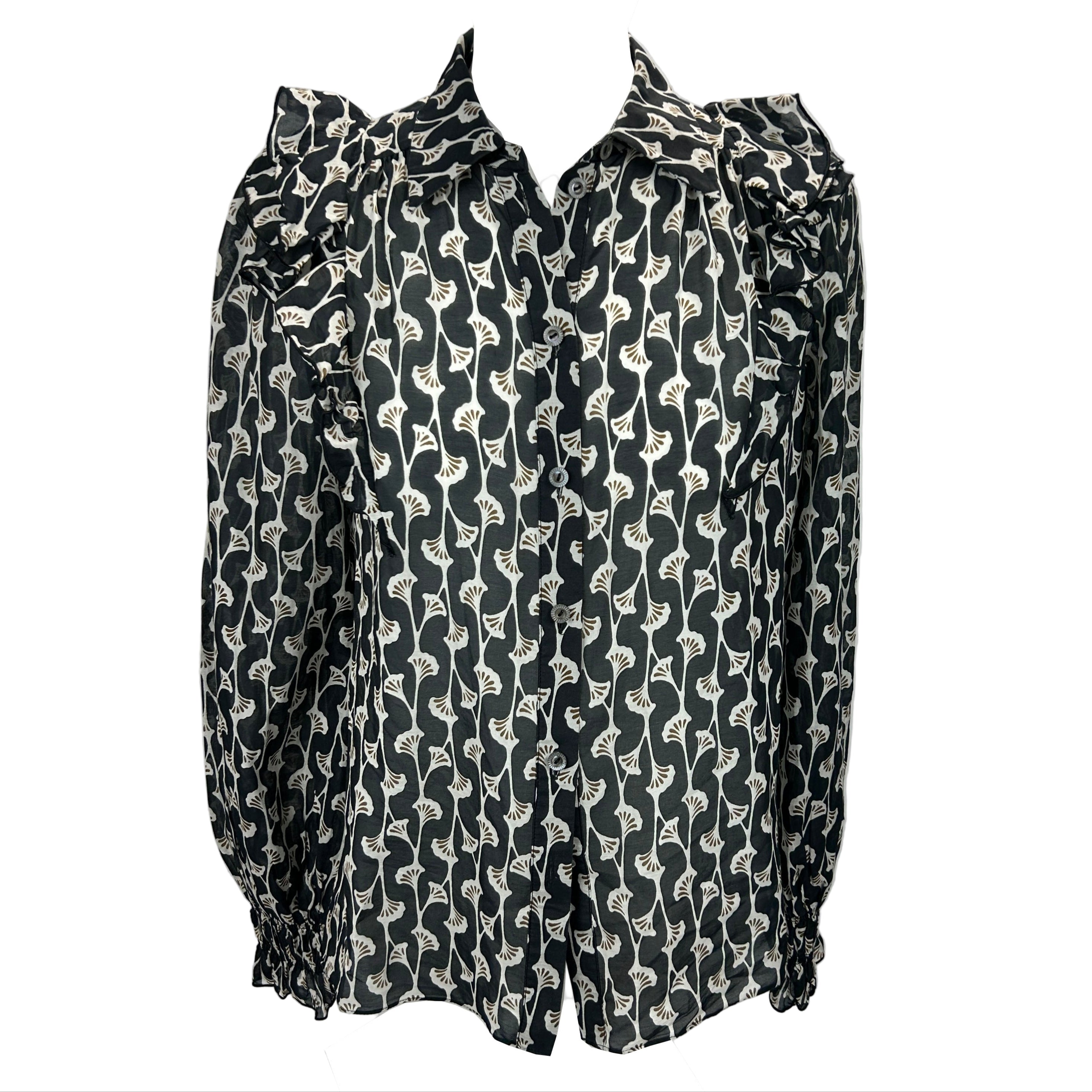Me&Em Black Ginko Print Cotton & Silk Blouse XS