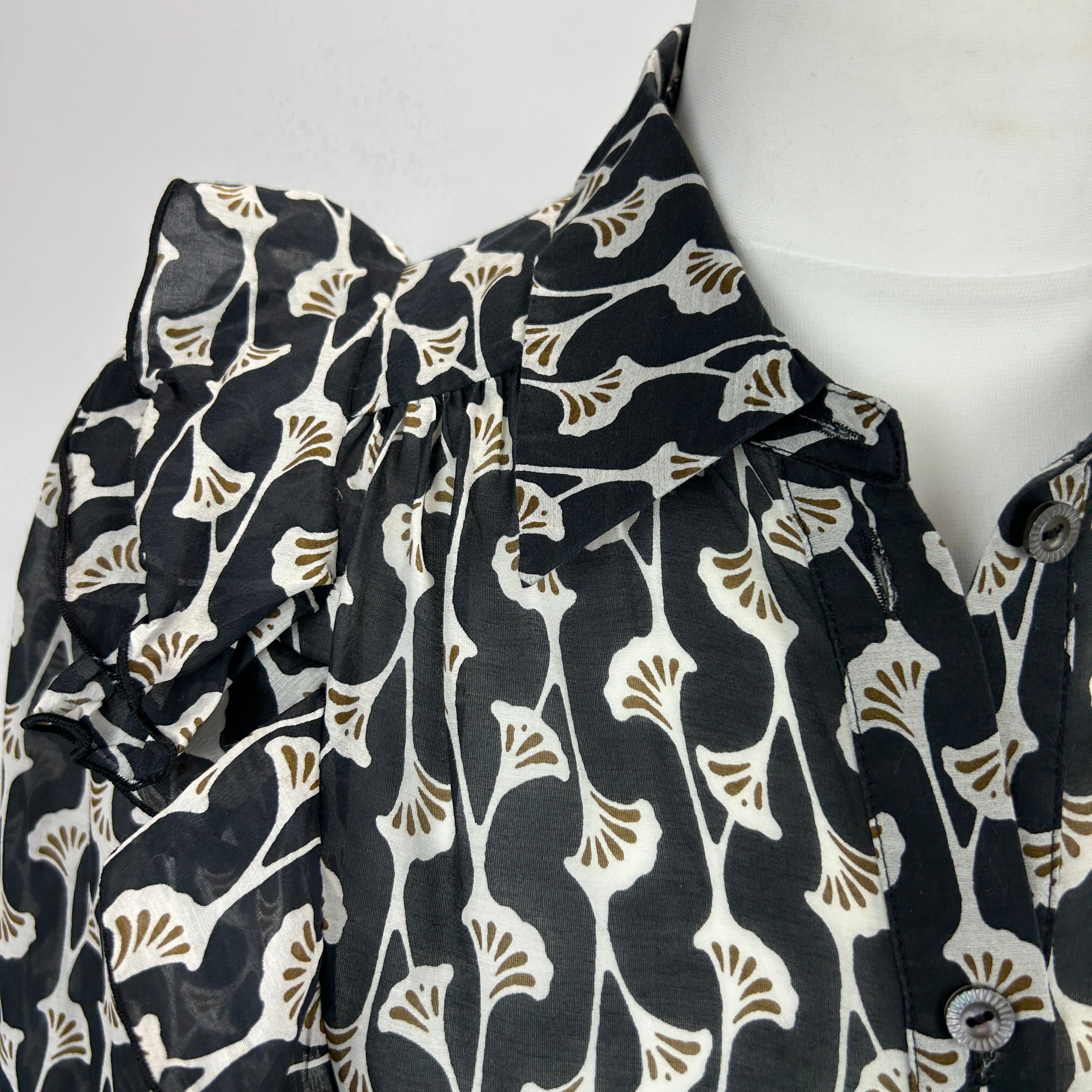 Me&Em Black Ginko Print Cotton & Silk Blouse XS