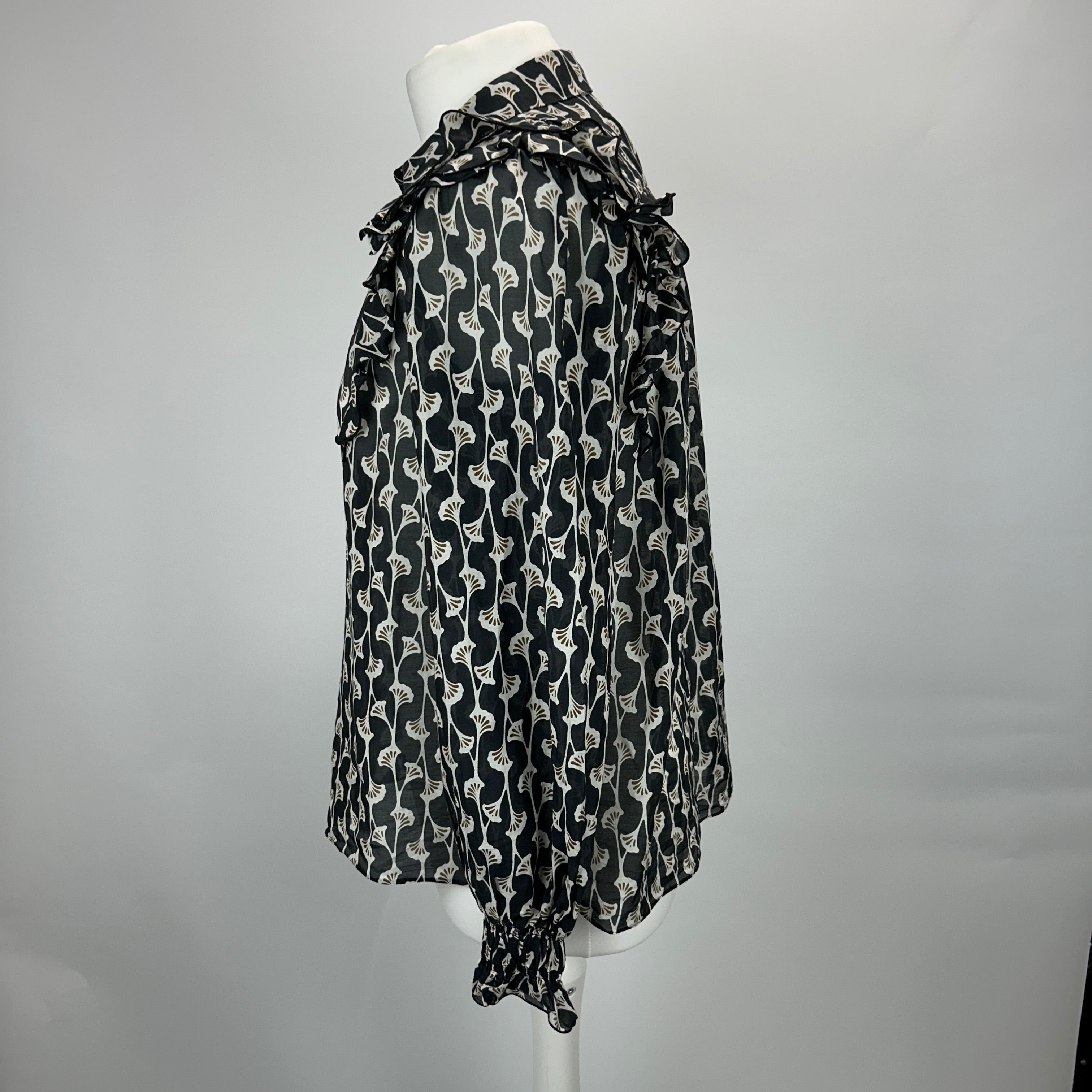 Me&Em Black Ginko Print Cotton & Silk Blouse XS