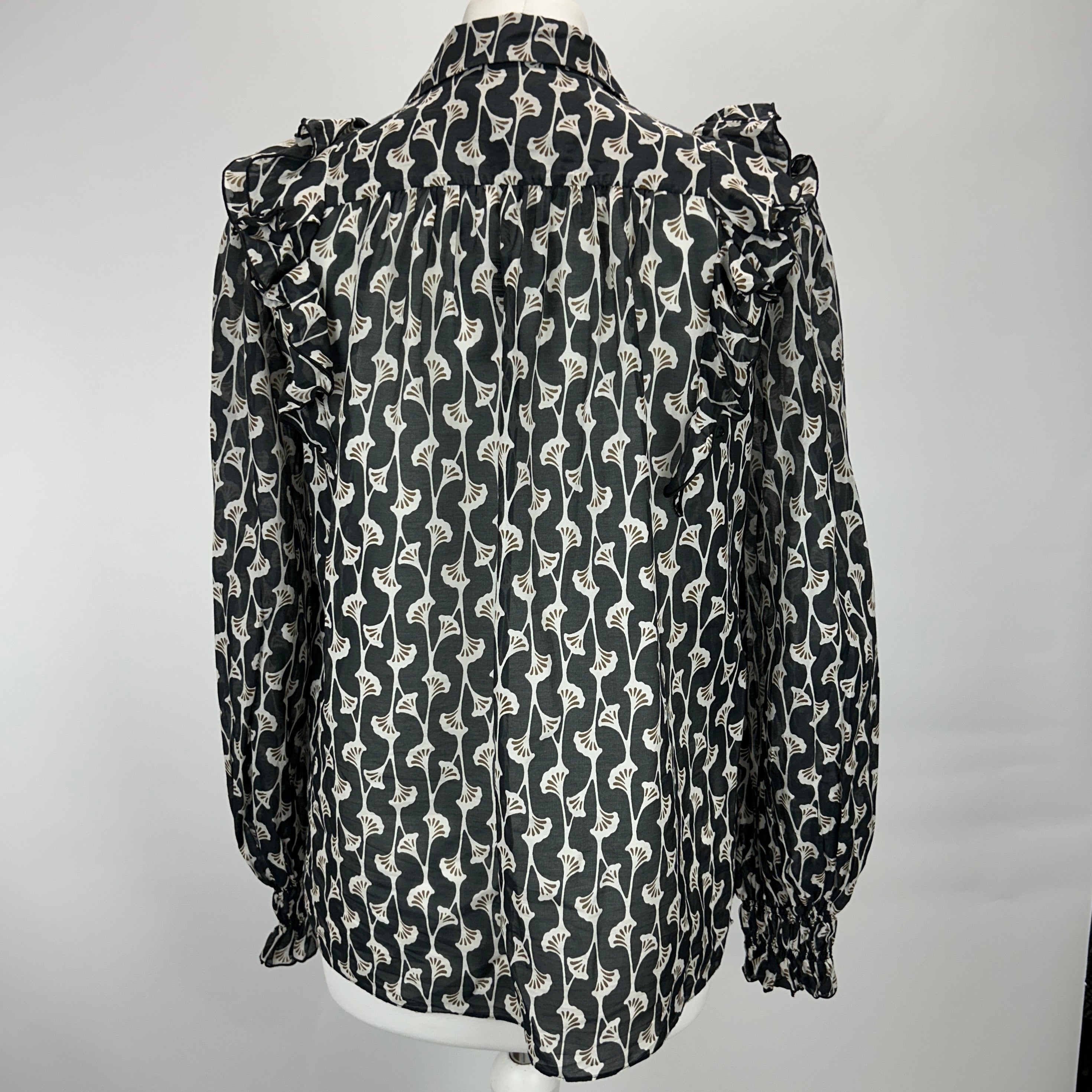 Me&Em Black Ginko Print Cotton & Silk Blouse XS