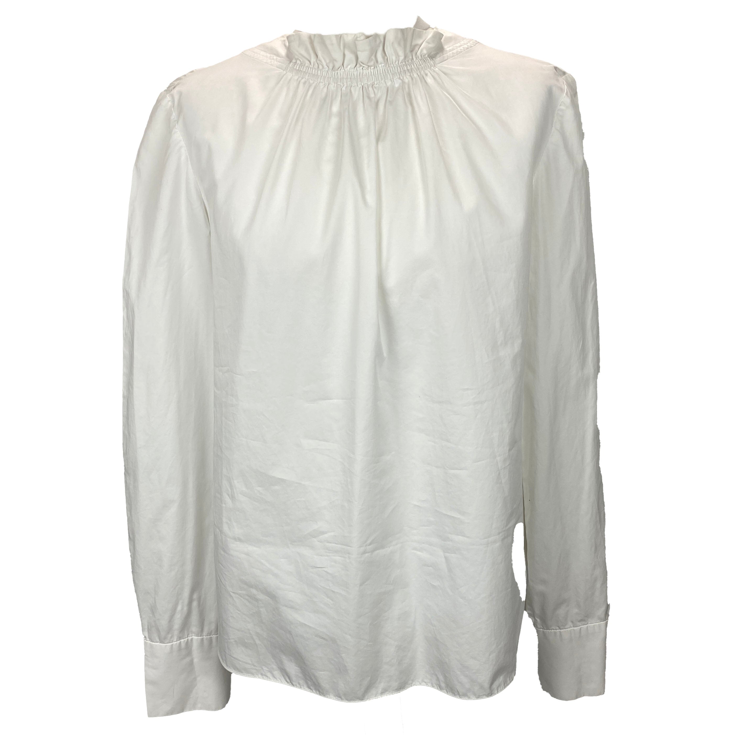 Tibi White Elasticated Neck Cotton Poplin Blouse XS
