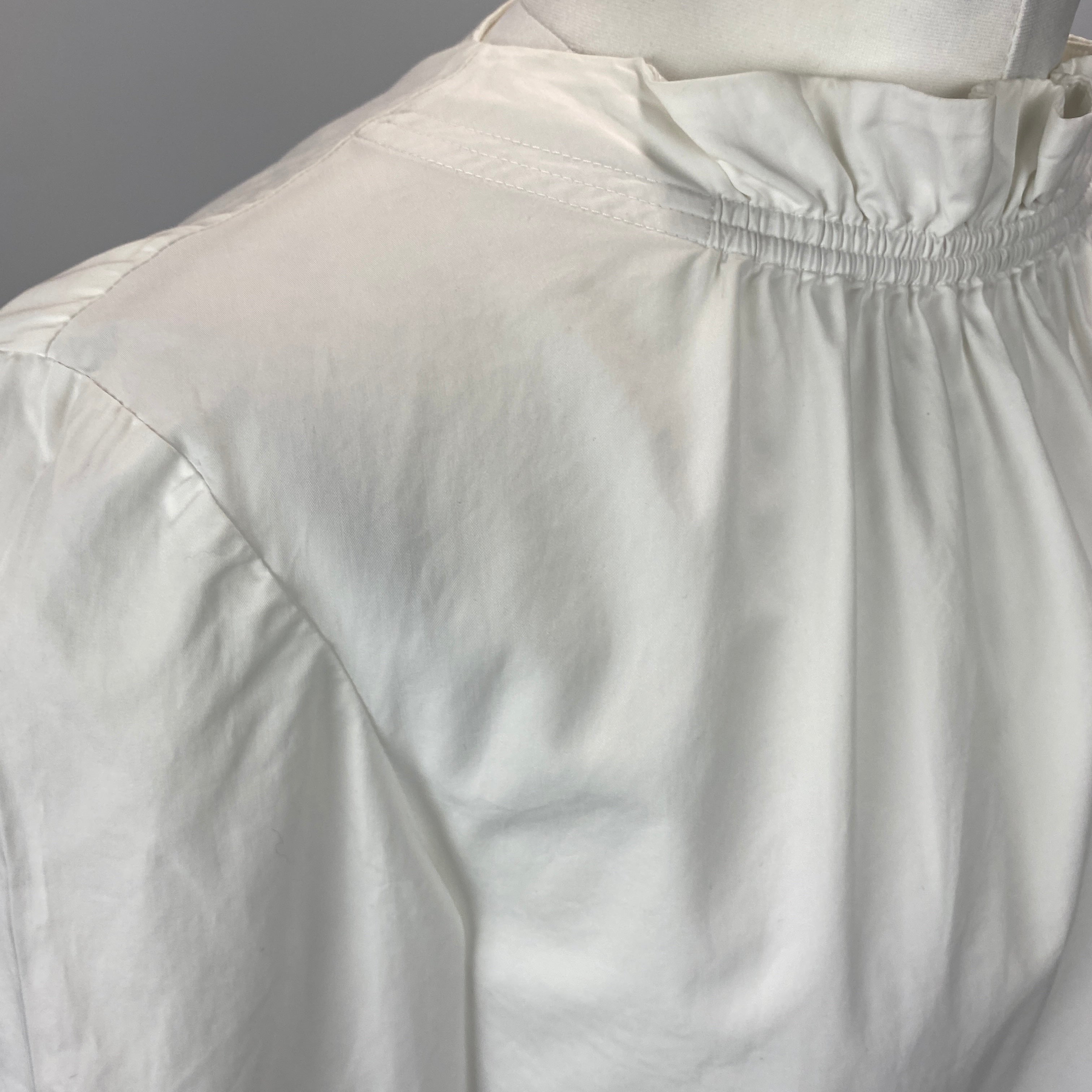 Tibi White Elasticated Neck Cotton Poplin Blouse XS
