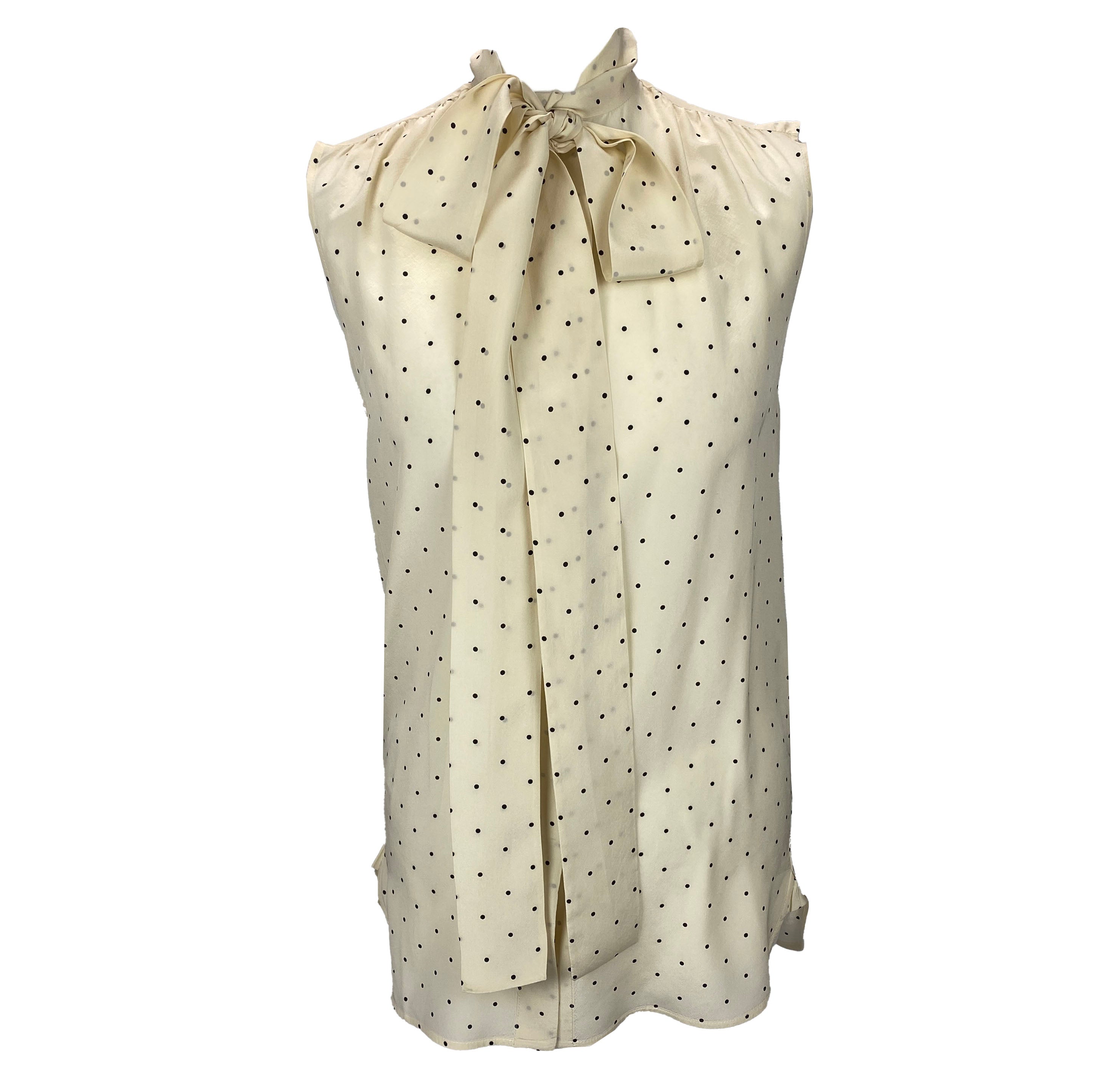 Celine Cream Polka Dot Silk Pussybow Blouse XS