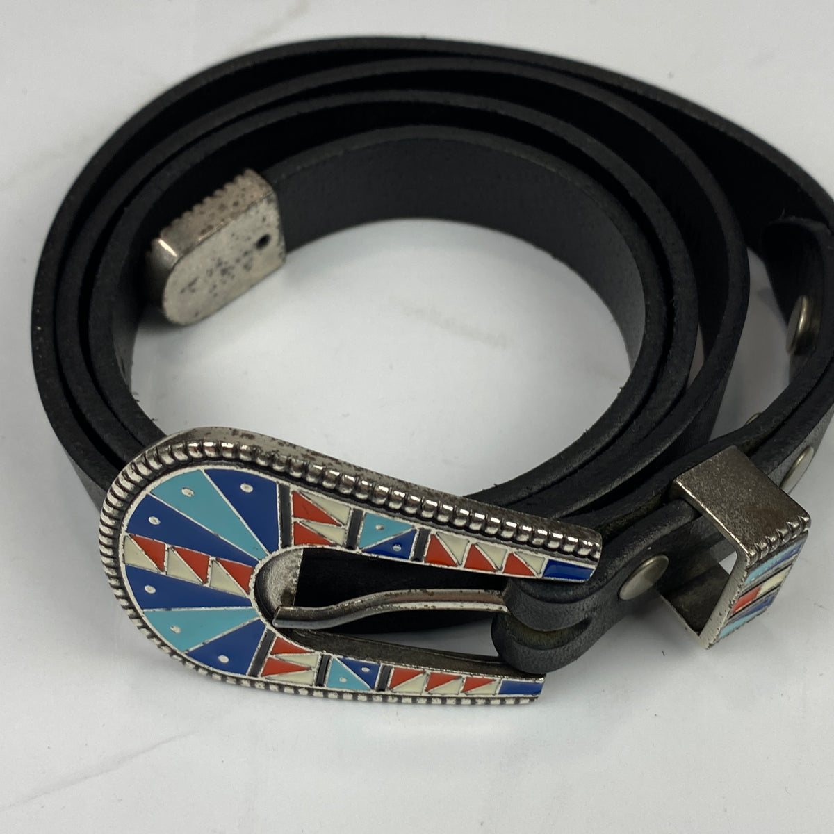 Alanui New Black Leather Western Enamelled Buckle Belt S