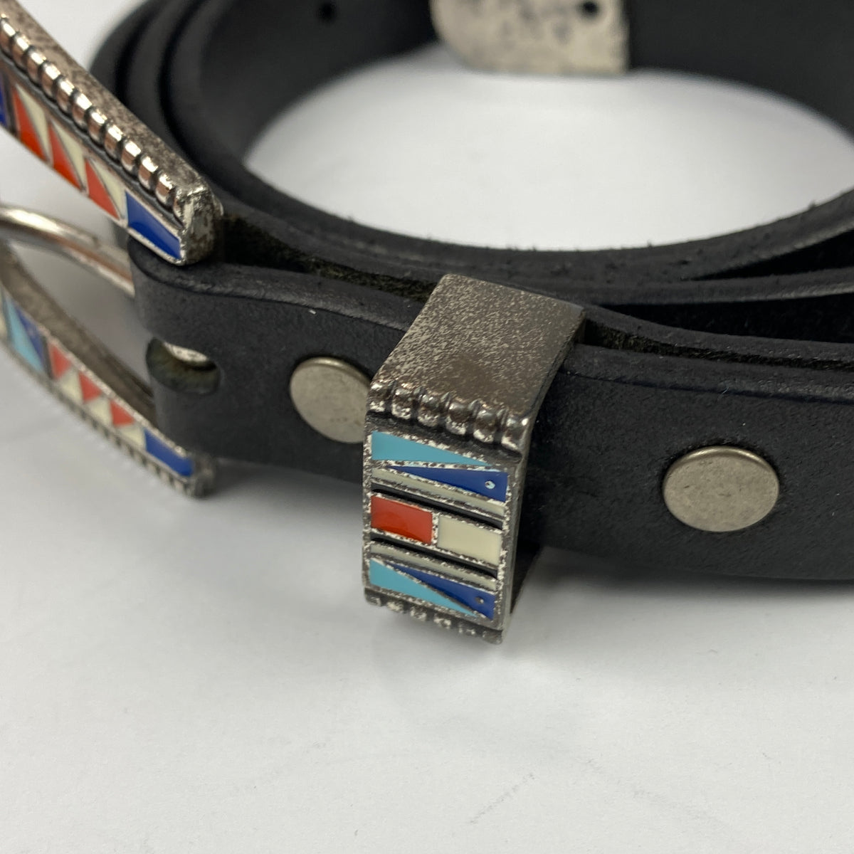 Alanui New Black Leather Western Enamelled Buckle Belt S