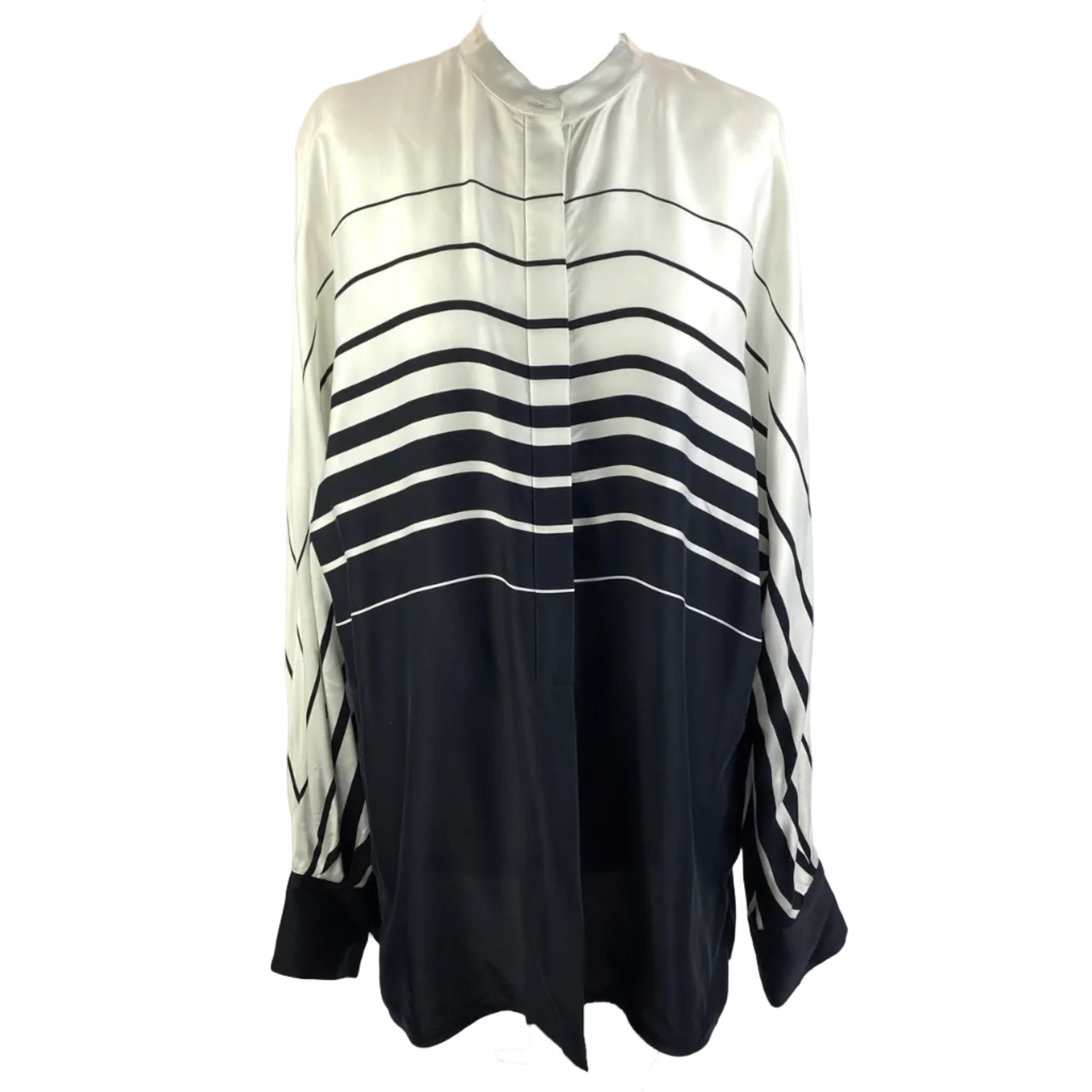 Equipment Midnight & Ivory Stripe Longline Silk Tunic Shirt L