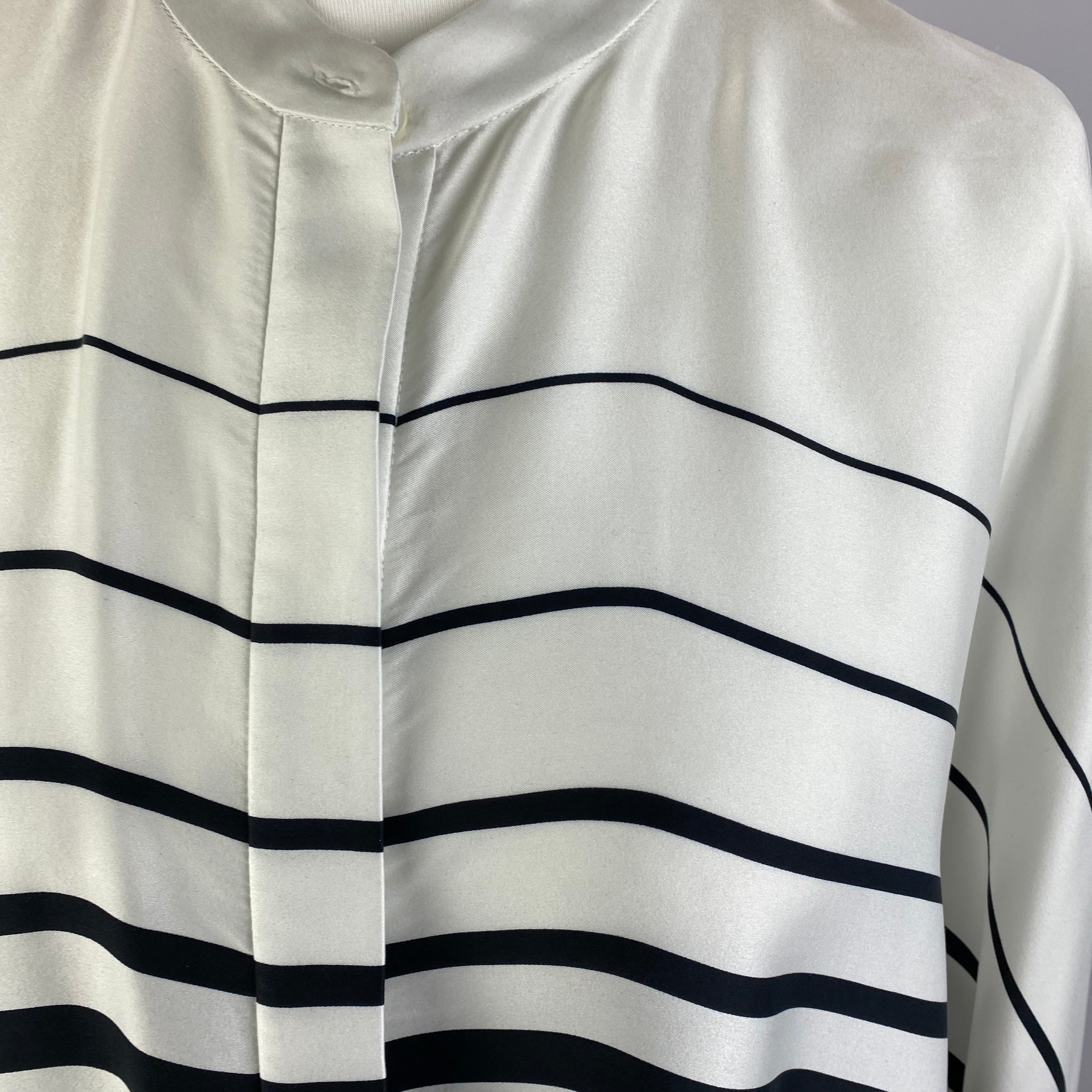 Equipment Midnight & Ivory Stripe Longline Silk Tunic Shirt L