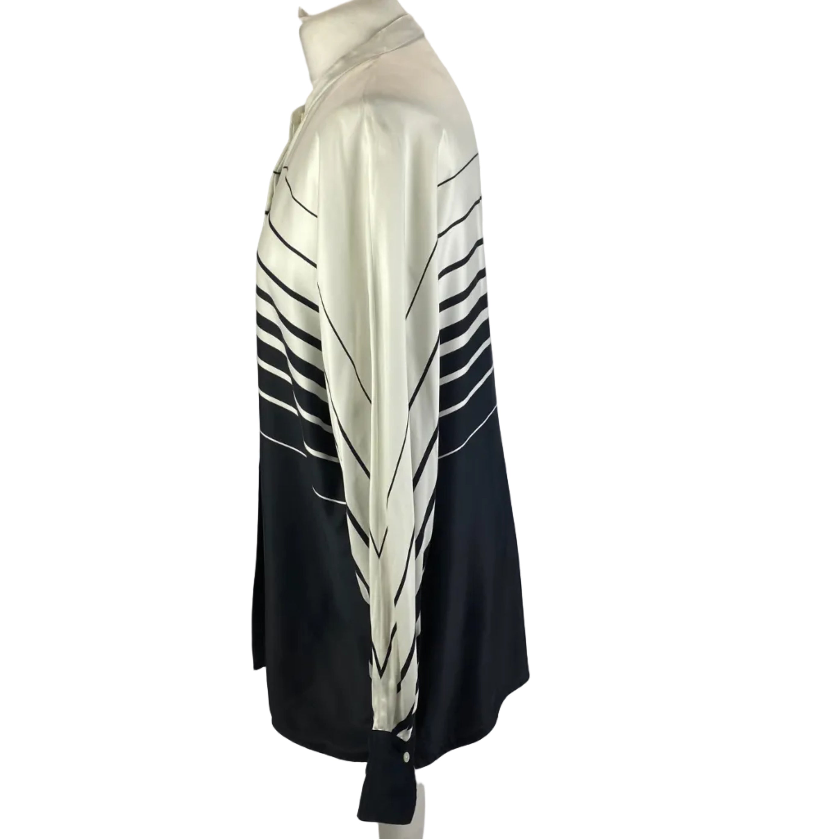 Equipment Midnight & Ivory Stripe Longline Silk Tunic Shirt L