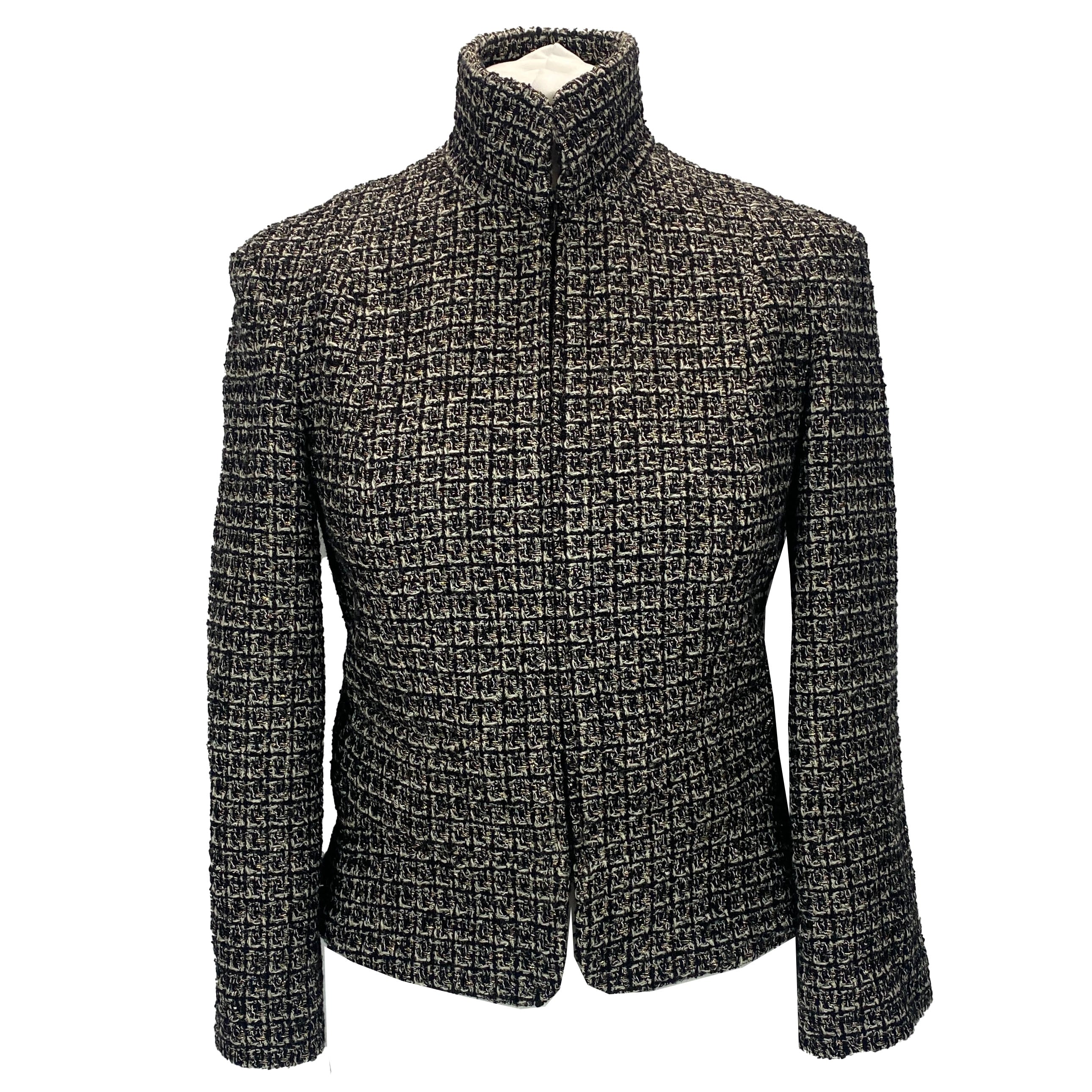 Chanel Monochrome & Gold Tweed Zippered Jacket XXS/XS