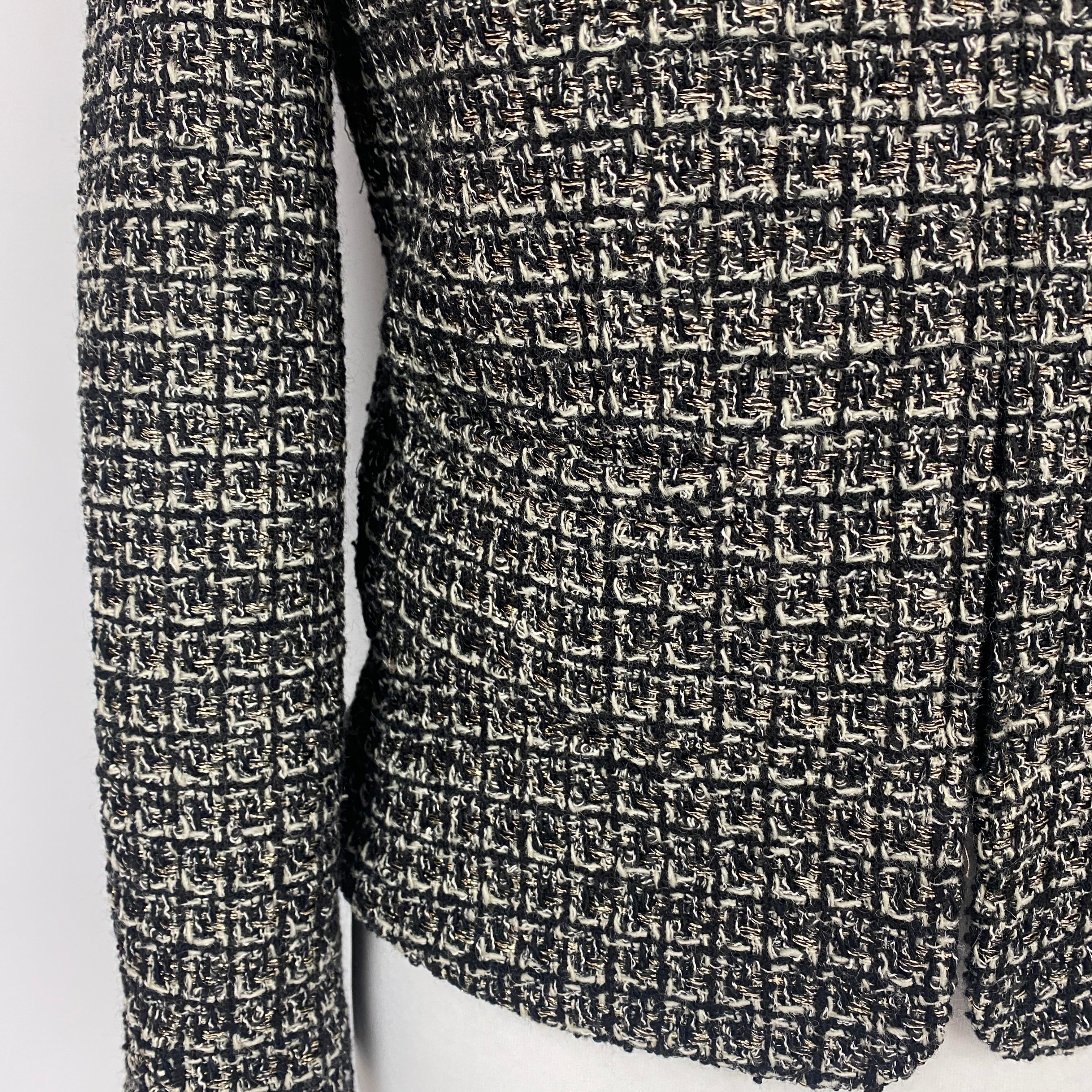 Chanel Monochrome & Gold Tweed Zippered Jacket XXS/XS