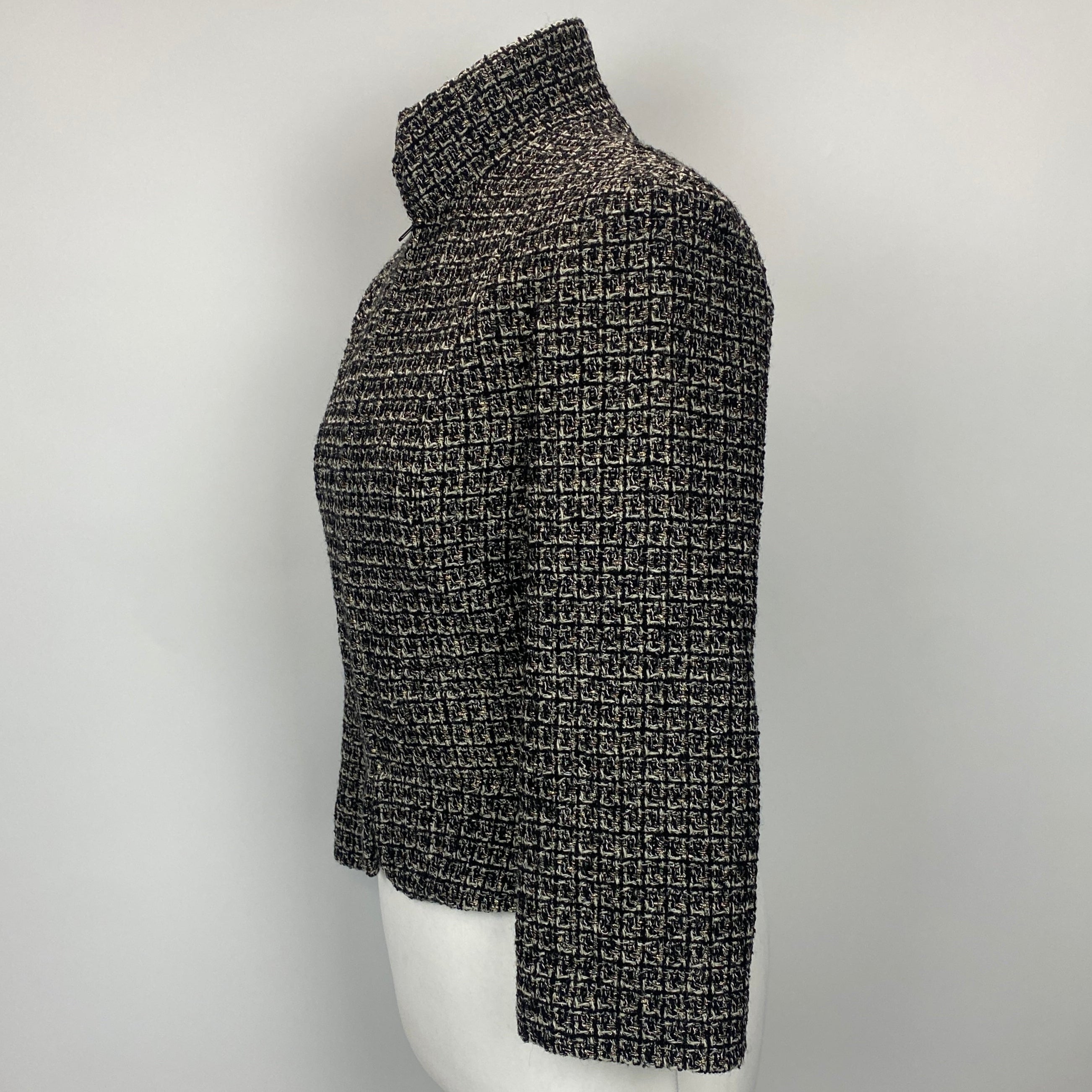Chanel Monochrome & Gold Tweed Zippered Jacket XXS/XS