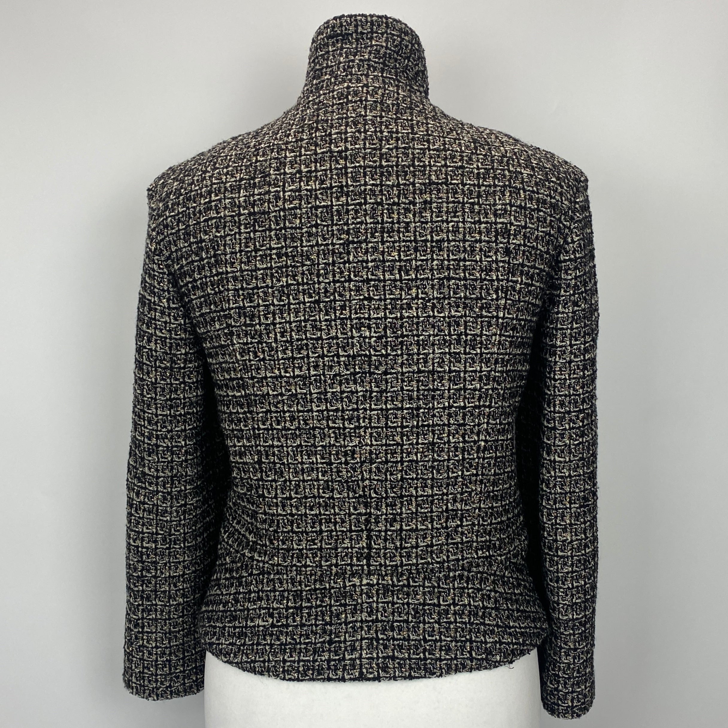 Chanel Monochrome & Gold Tweed Zippered Jacket XXS/XS