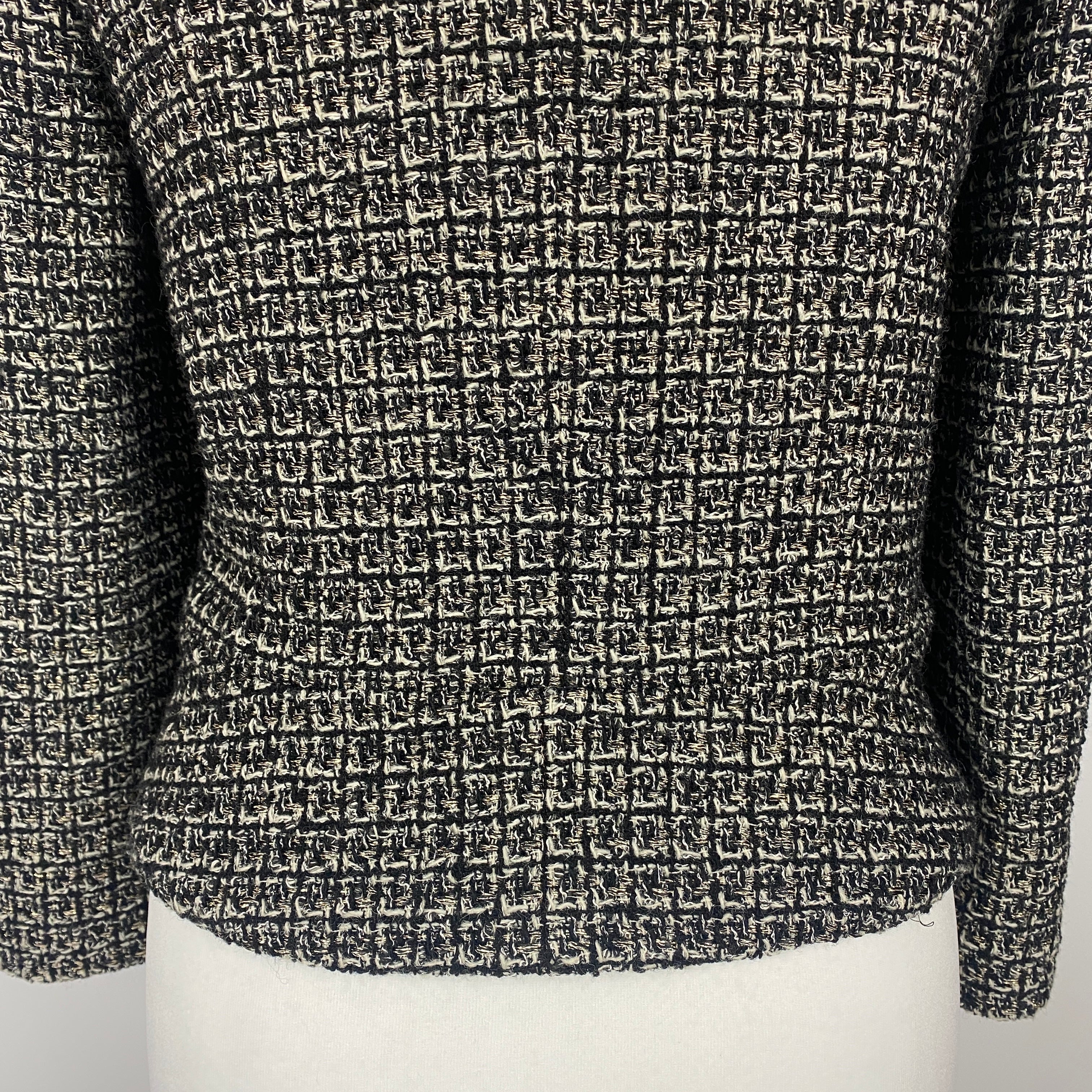 Chanel Monochrome & Gold Tweed Zippered Jacket XXS/XS