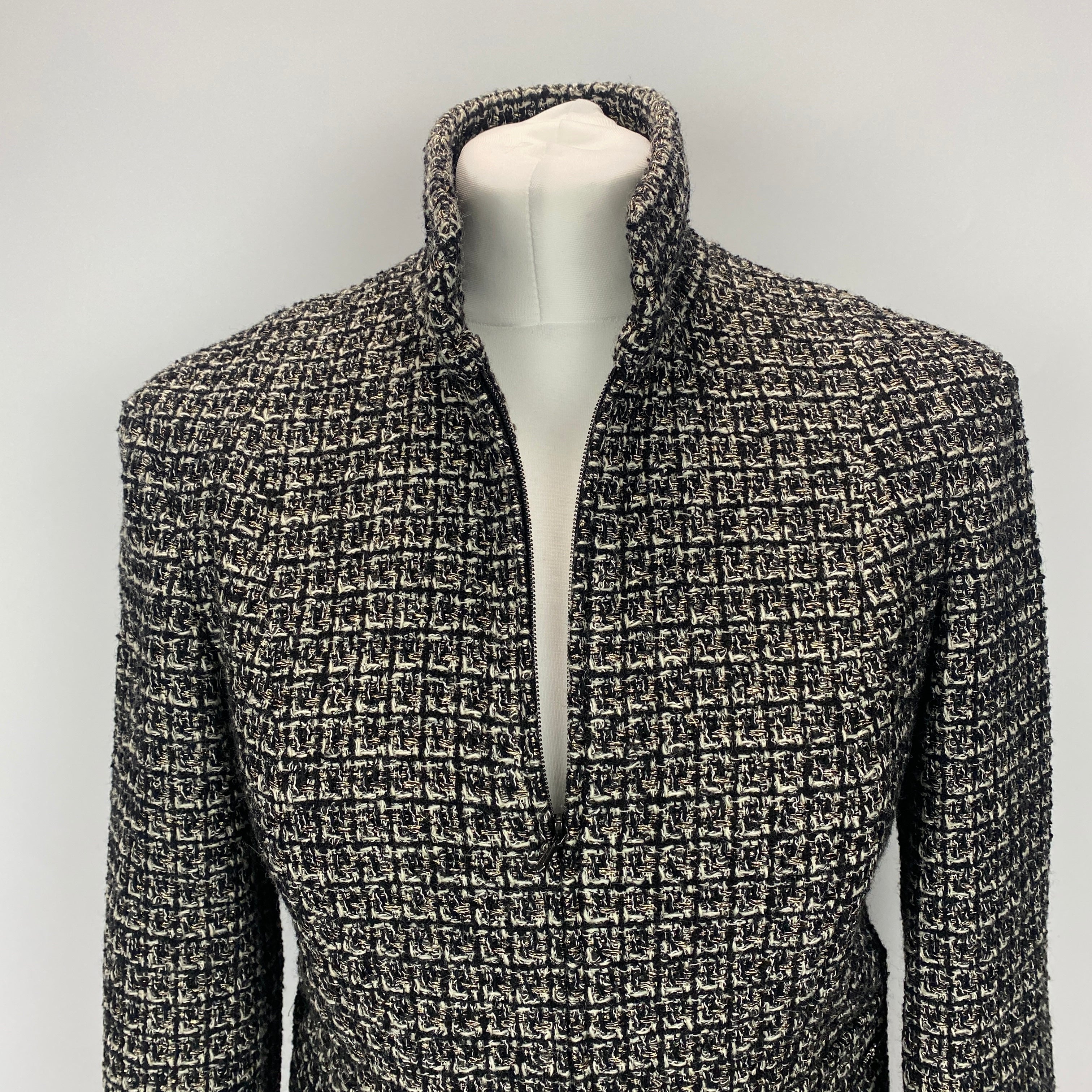 Chanel Monochrome & Gold Tweed Zippered Jacket XXS/XS