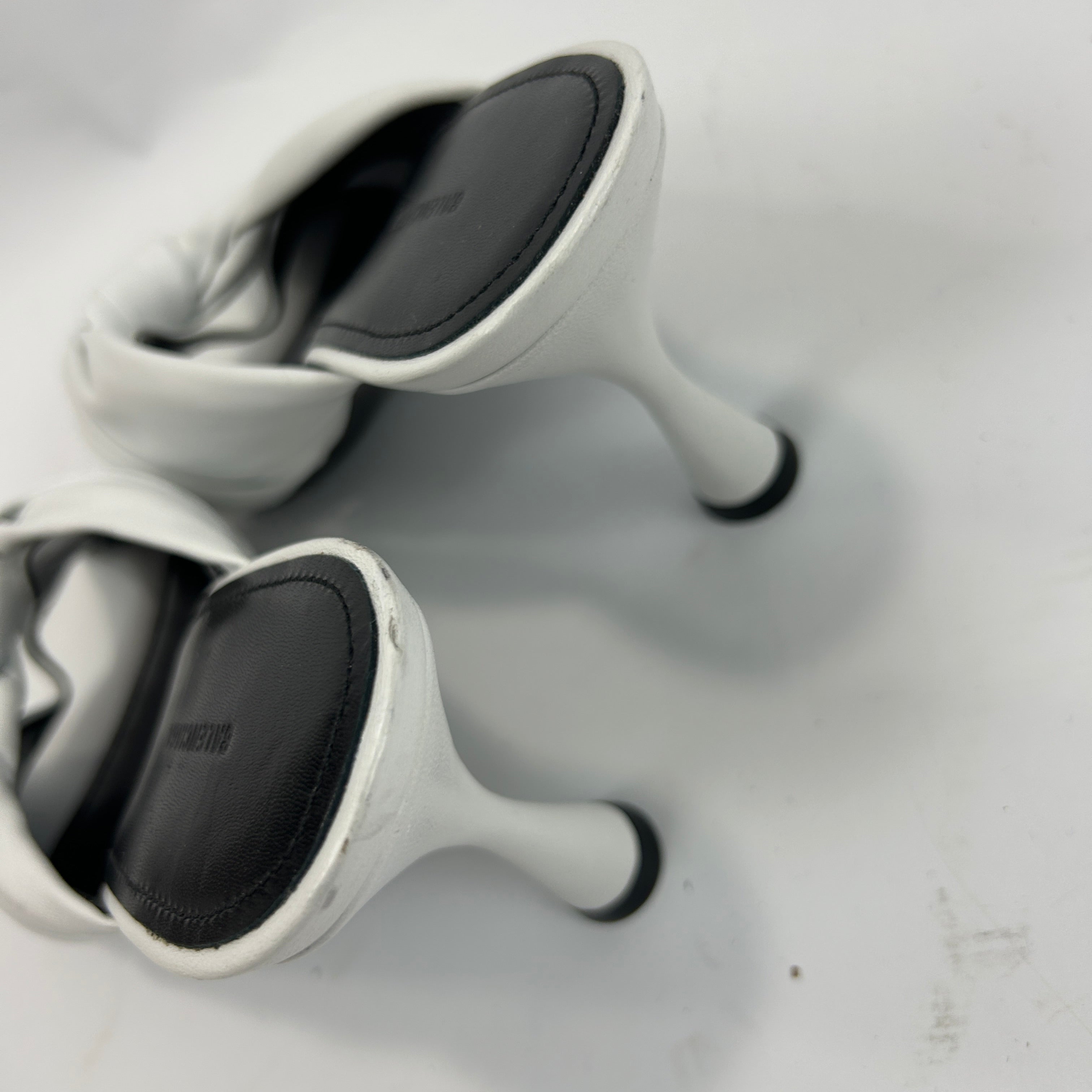 Balenciaga £595 Ivory Drapy Leather 80mm Mules 38