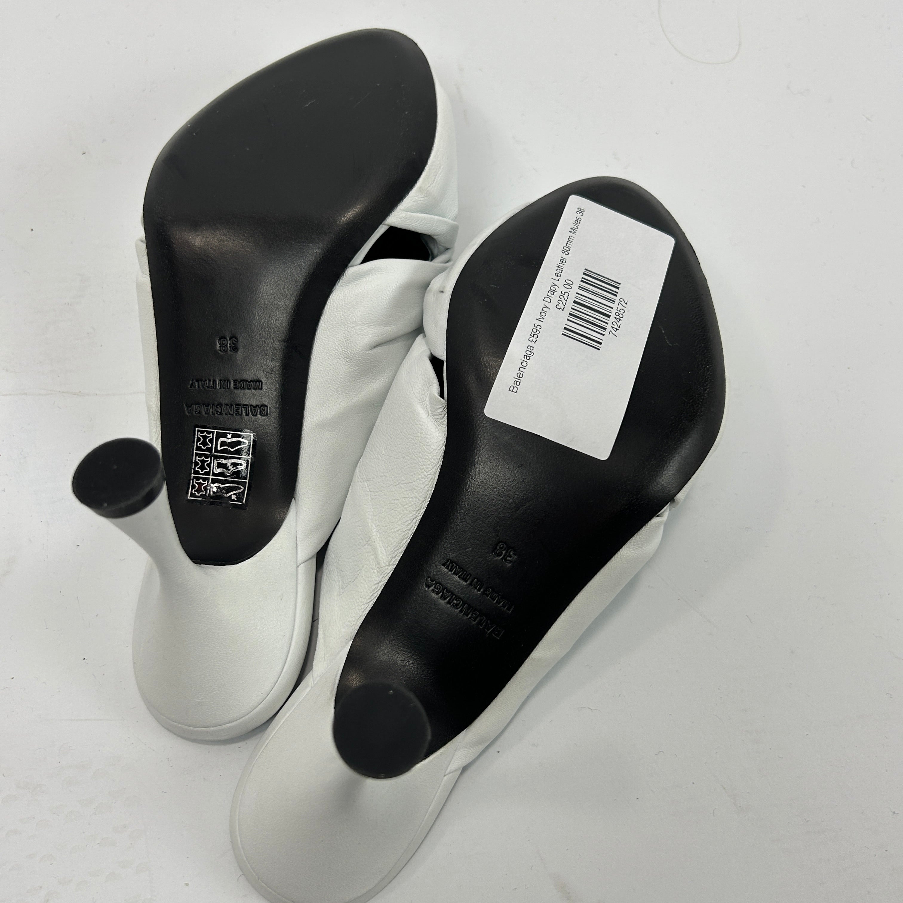 Balenciaga £595 Ivory Drapy Leather 80mm Mules 38